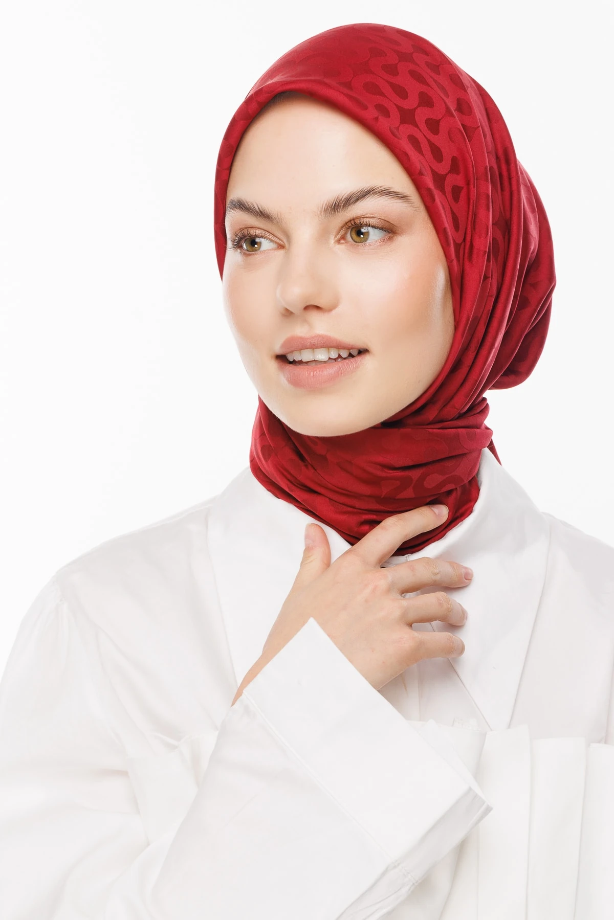 Toptan Moon Desen İpeksi Jakar Eşarp - Bordo