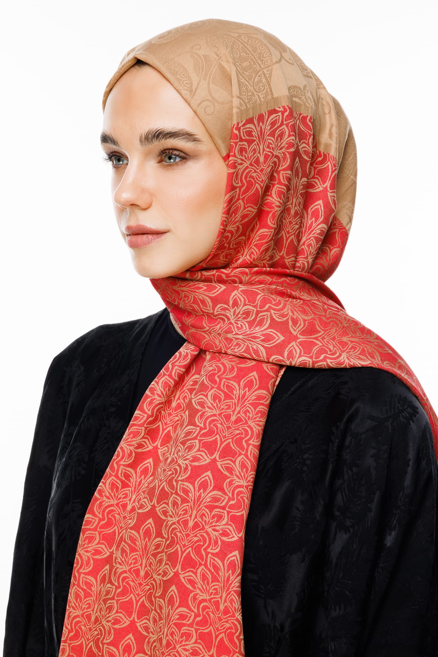 Nora-Pattern Reversible Shawl - Mink-Red