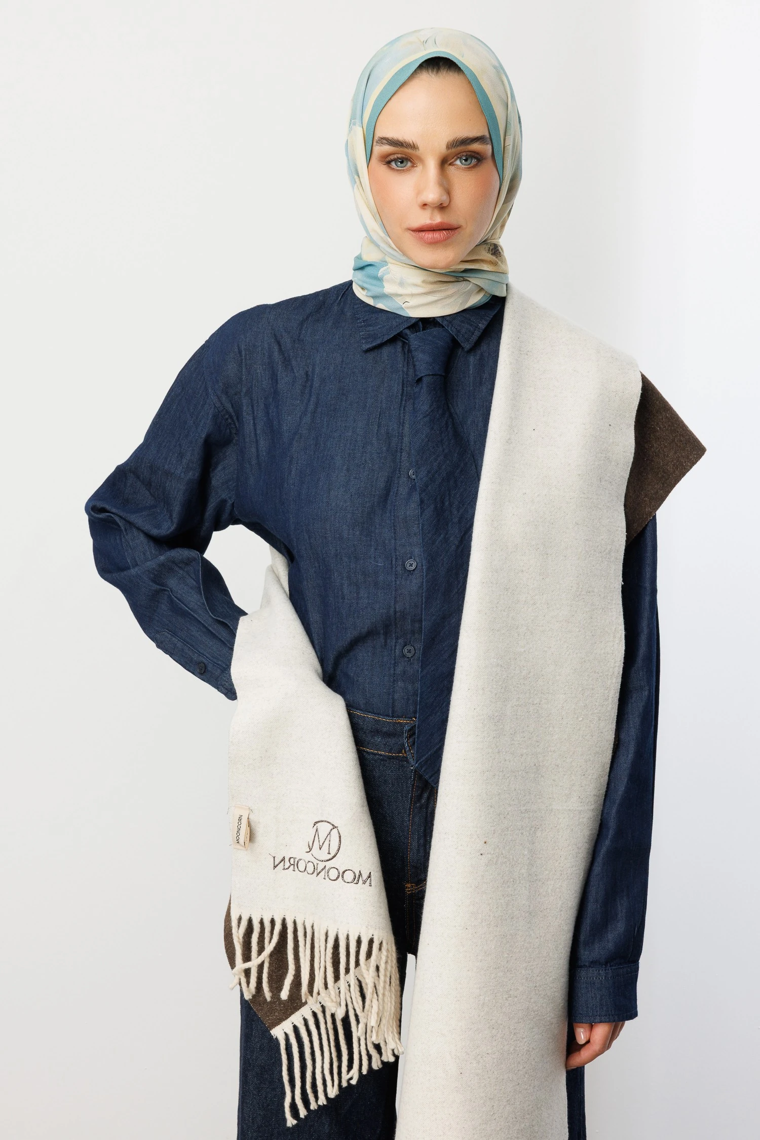 Toptan Rose Desen Hebei İpek Şal - Bebek Mavi