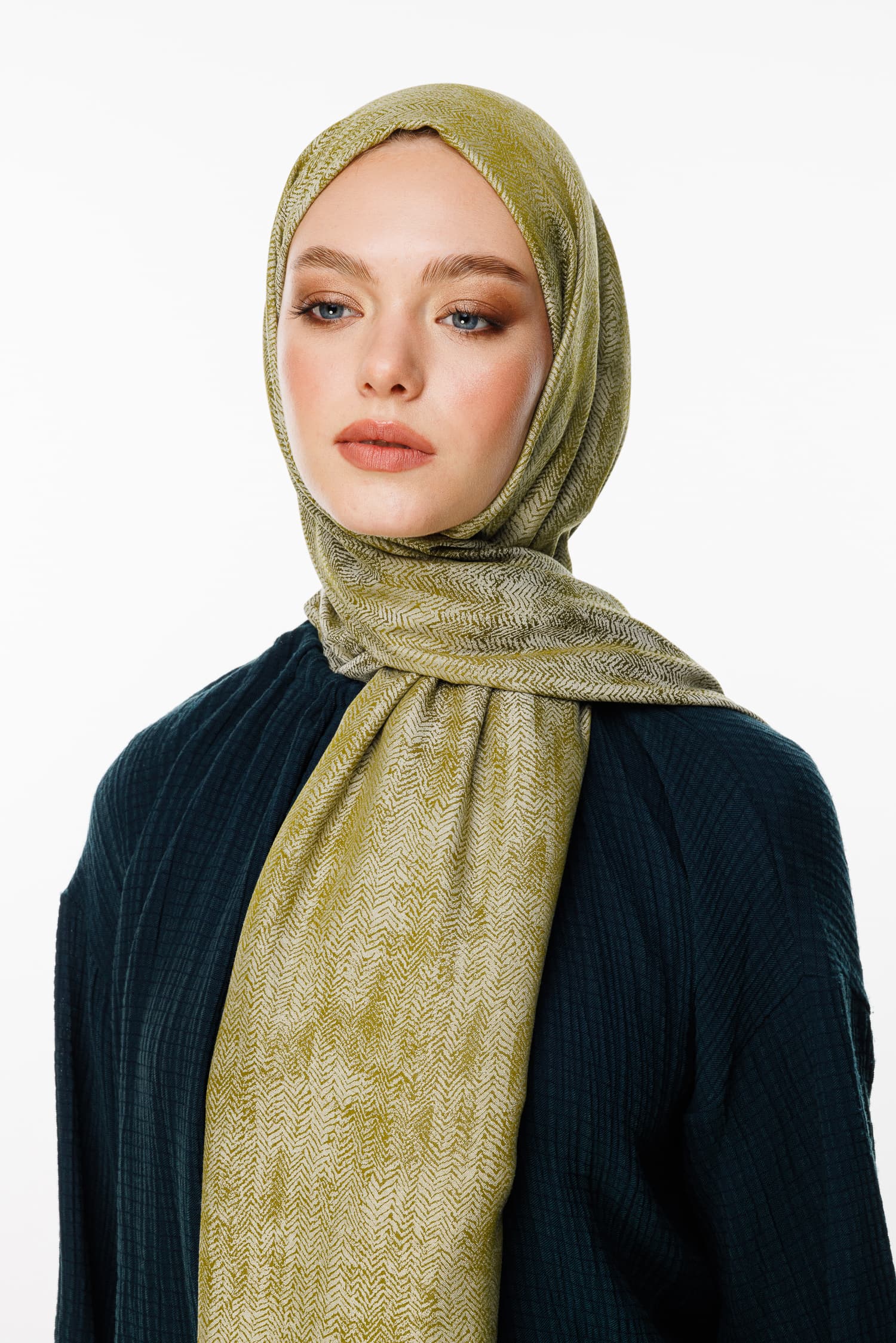 Toptan Sahra Desen Çift Taraflı Şal - Yağ Yeşili-Ekru