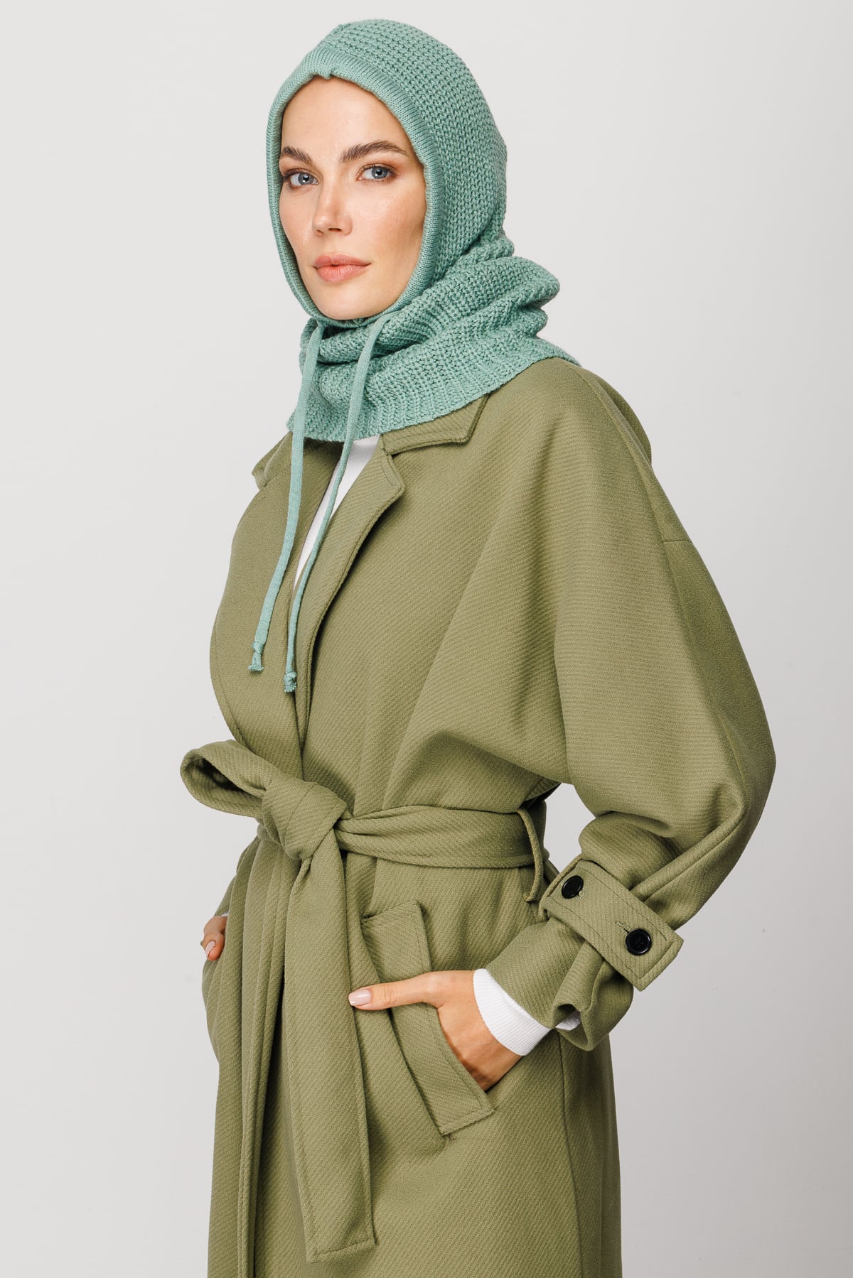 Toptan Balaclava Triko Başlık - Su Yeşili