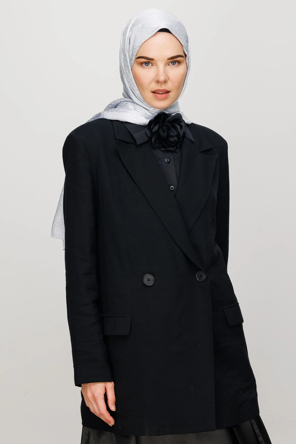 Toptan Forever Desen Parlak Jakar Şal - Gümüş