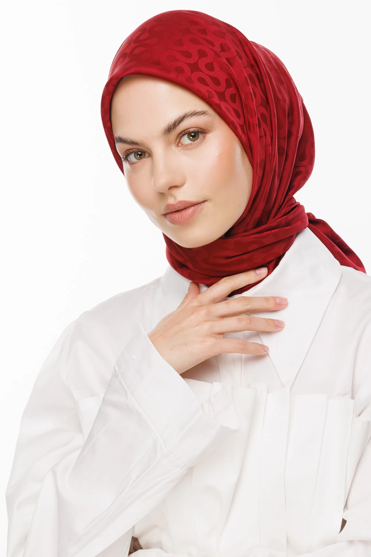 Toptan Moon Desen İpeksi Jakar Eşarp - Bordo