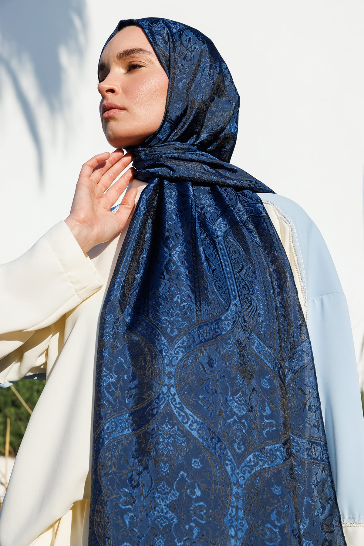 Toptan Soler Desen Shine Line Şal - Siyah-İndigo