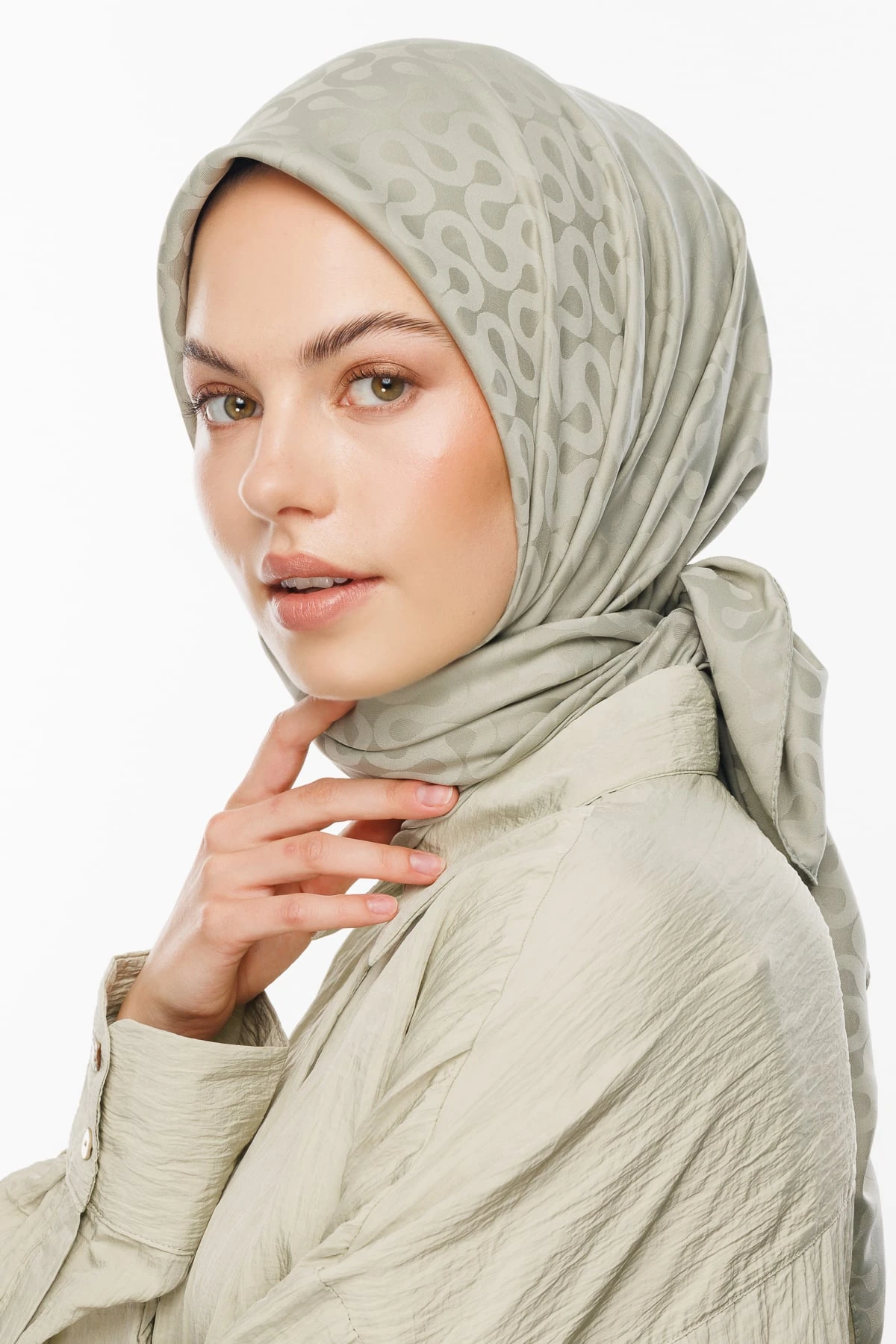 Moon Pattern Silky Jacquard Scarf - Sage