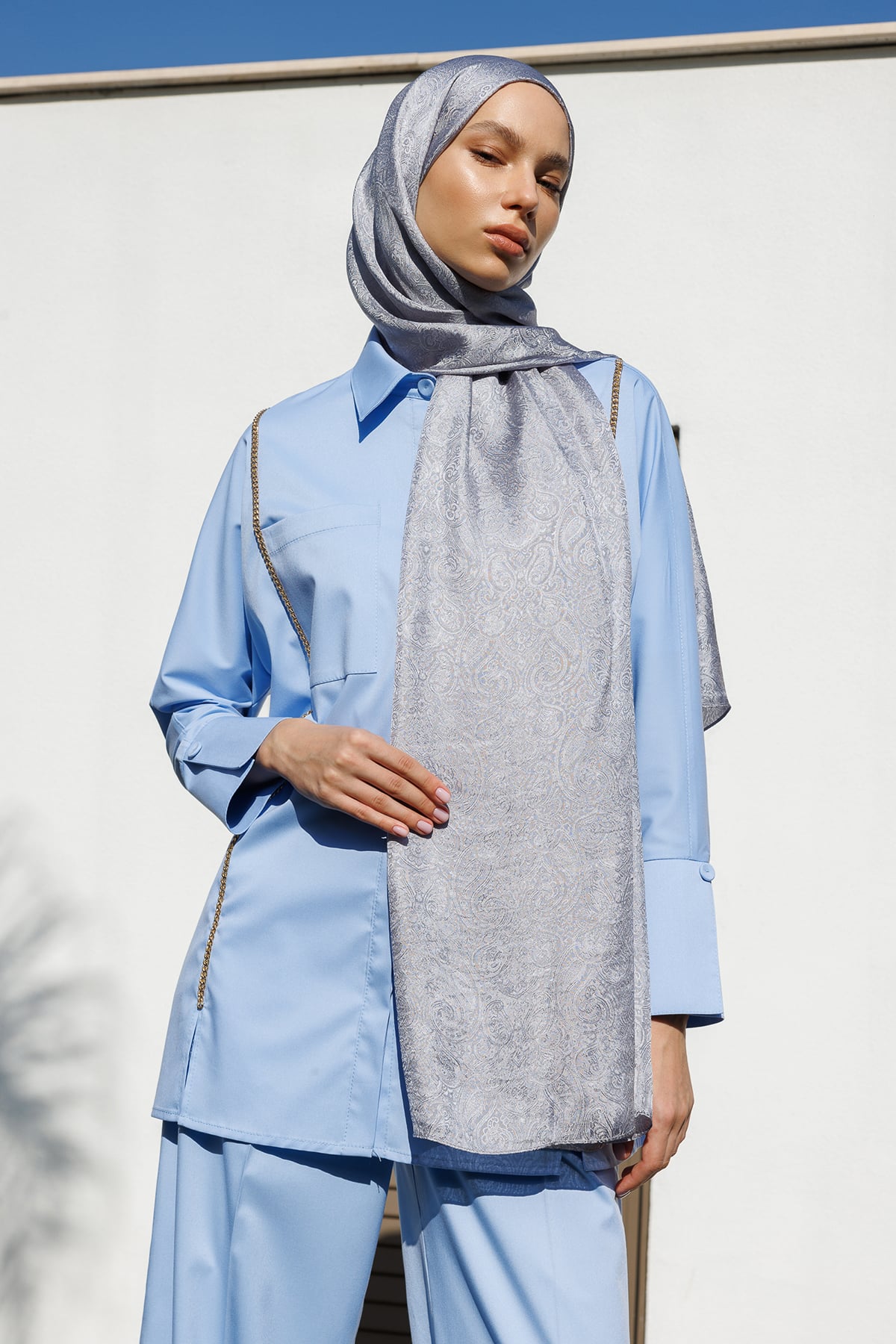 Toptan Moren Desen Shine Line Şal - Gri-Gri