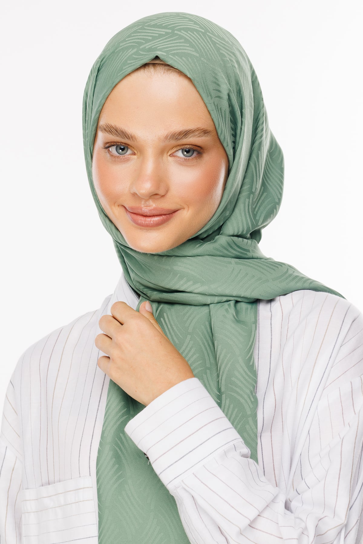 Toptan Aura Desen İpeksi Jakar Şal - Küf Yeşili