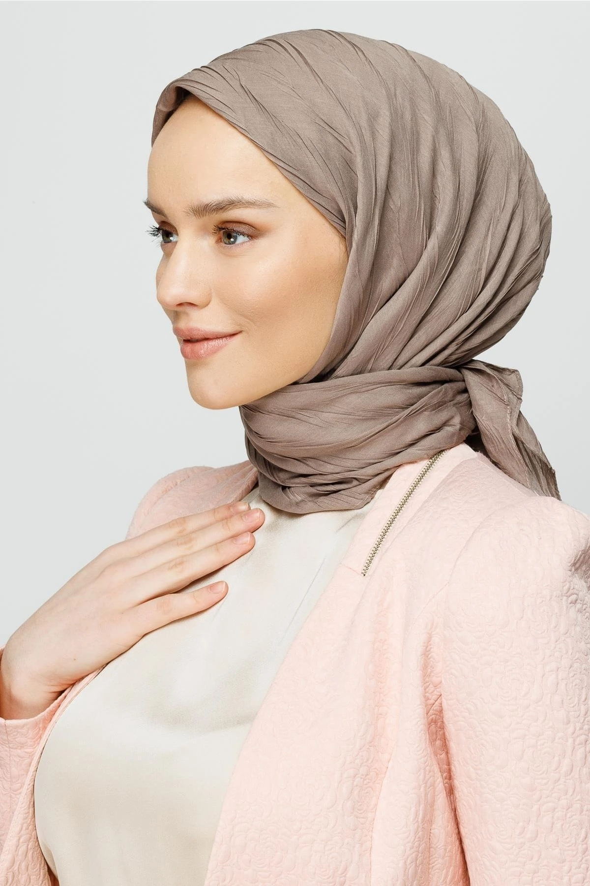 Toptan Piliseli Bambu Eşarp - Vizon