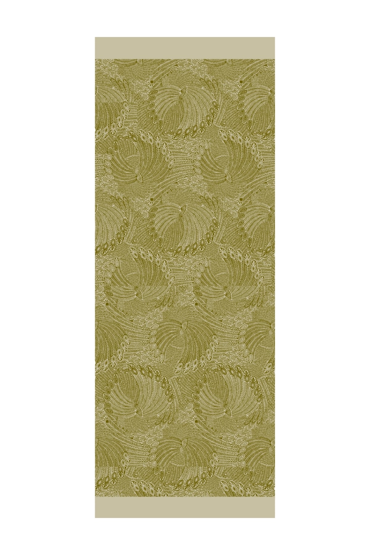 Toptan Mayra Desen Çift Taraflı Şal - Yağ Yeşili-Ekru