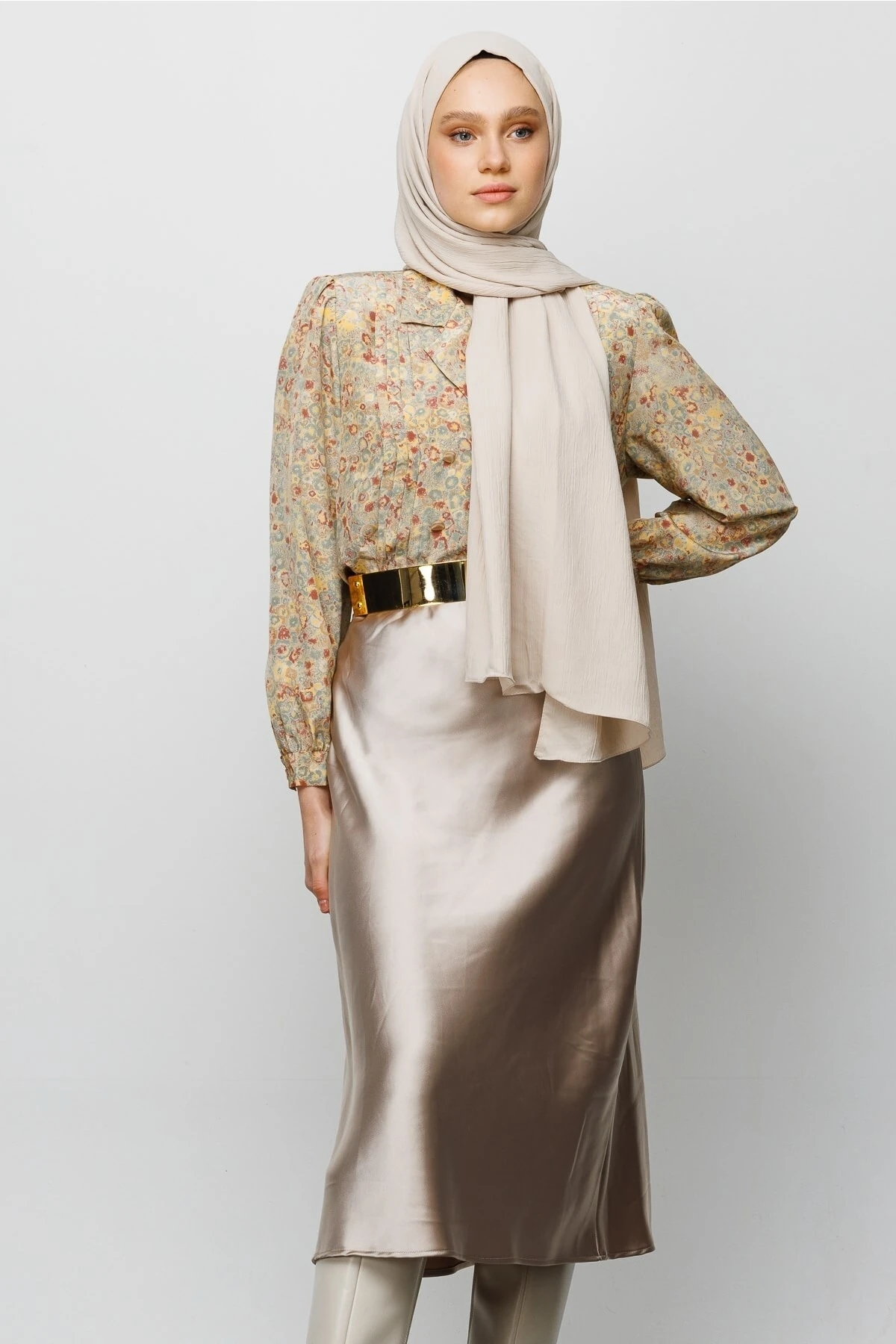 Wholesale Crinkle Medina Silk Shawl - Stone Color