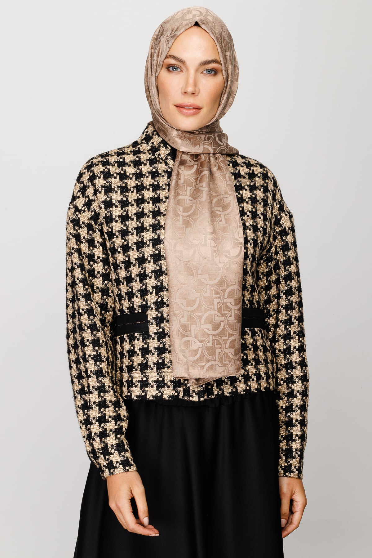 Toptan Longar Desen Parlak Jakar Şal - Kahverengi