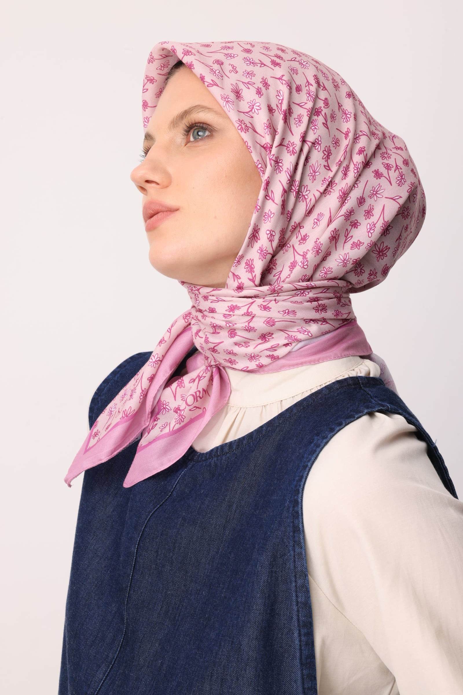 Toptan Minor Desen Pamuk Eşarp - Pembe