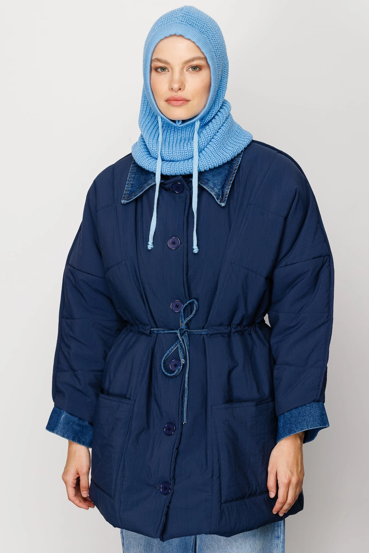 Toptan Balaclava Triko Başlık - Bebek Mavisi