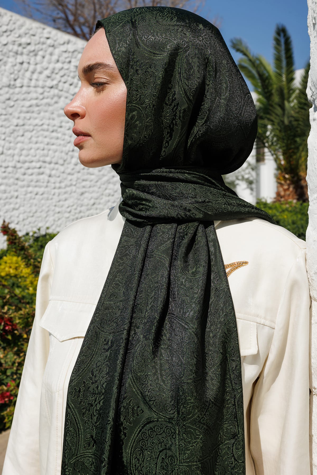 Toptan Vera Desen Shine Line Şal - Siyah-Haki