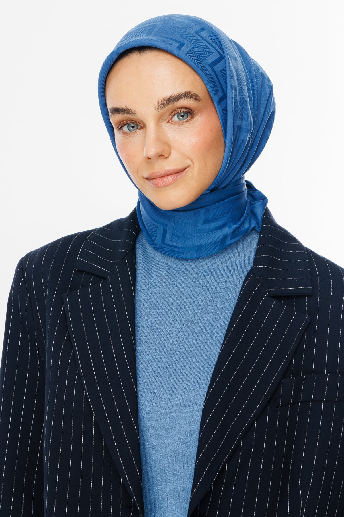 Viora Pattern Silky Jacquard Scarf - Indigo