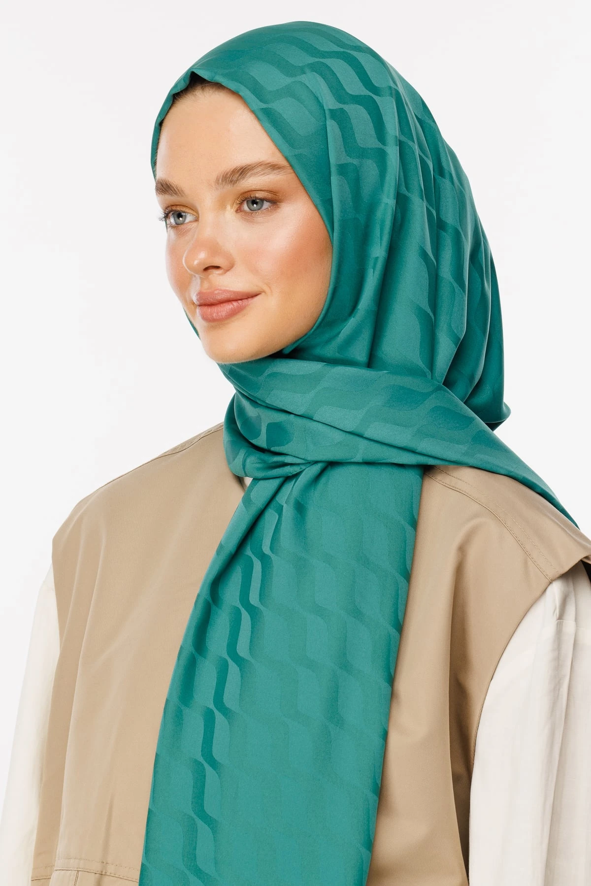 Toptan Dalga Desen İpeksi Jakar Şal - Mint Yeşili