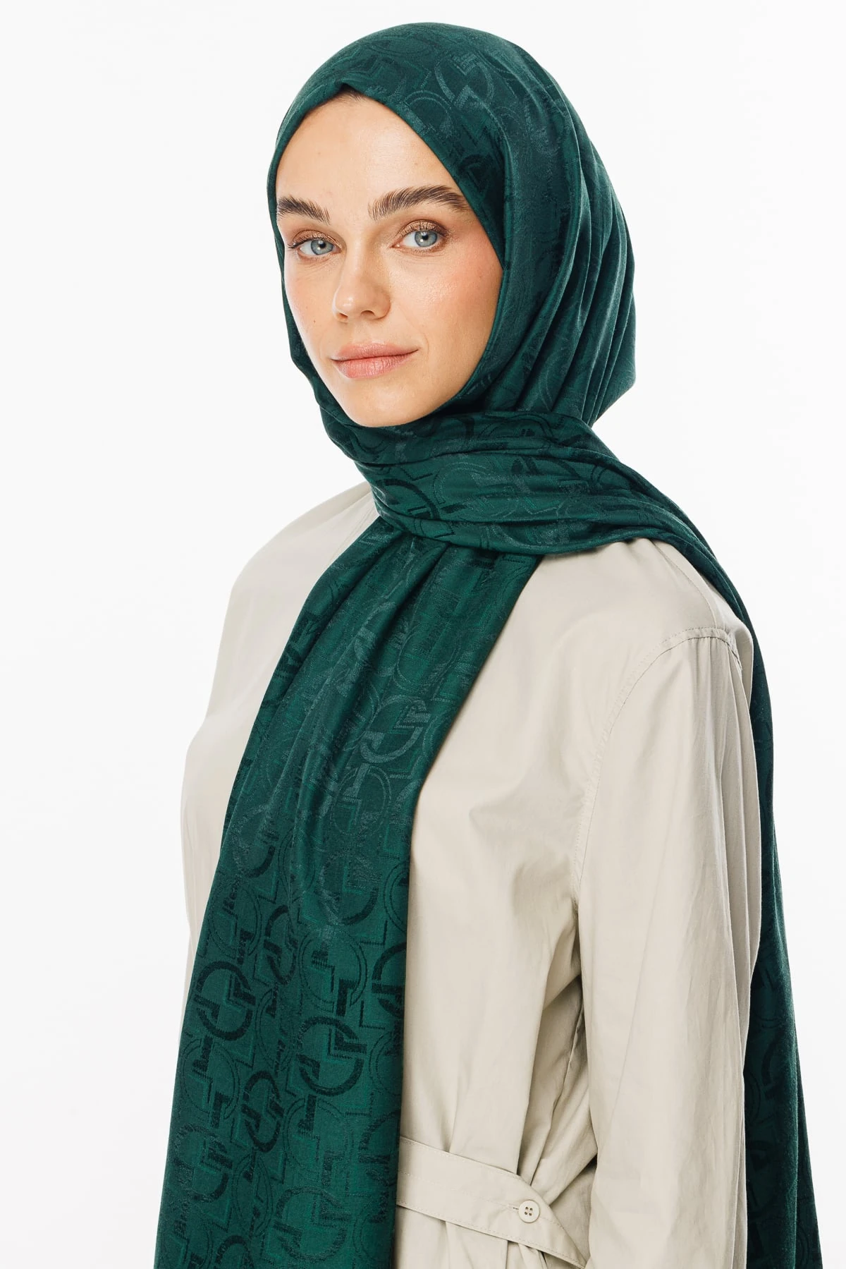 Toptan Longar Desen Parlak Jakar Şal - Zümrüt