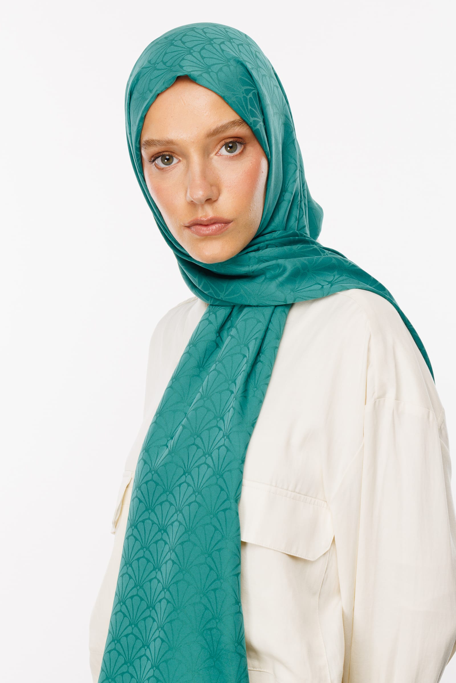 Lotus Pattern Silk Jacquard Shawl - Mint Green