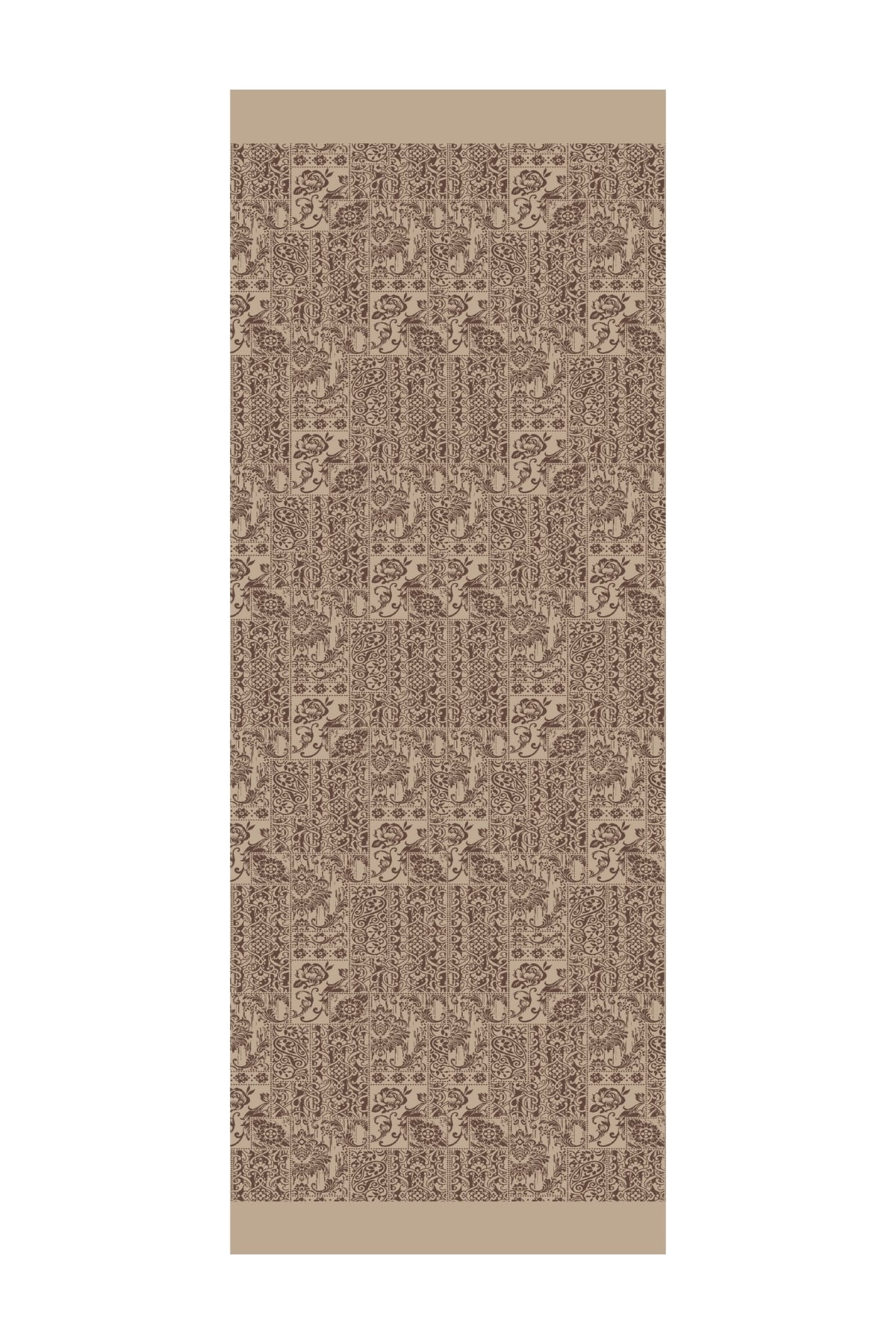 Toptan Henna Desen Çift Taraflı Şal - Acı Kahve-Bej