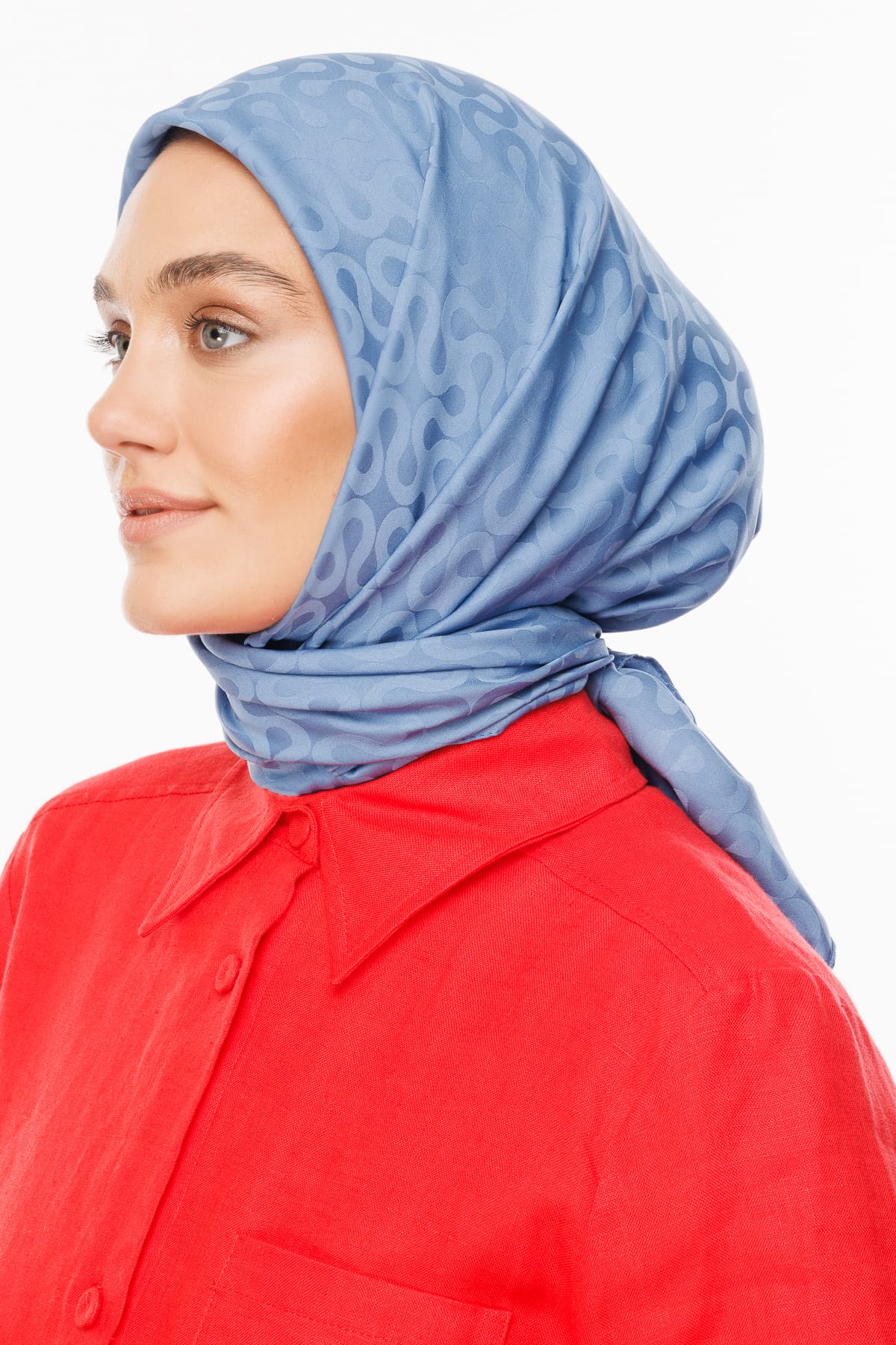 Toptan Moon Desen İpeksi Jakar Eşarp - Gök Mavisi