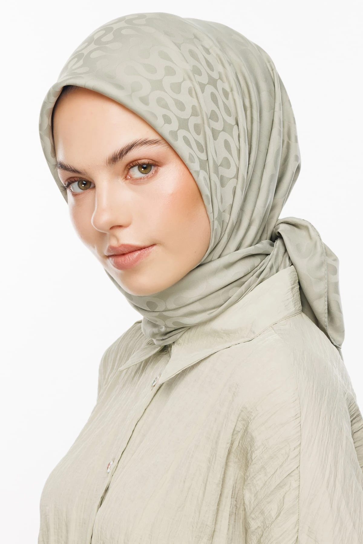 Moon Pattern Silky Jacquard Scarf - Sage