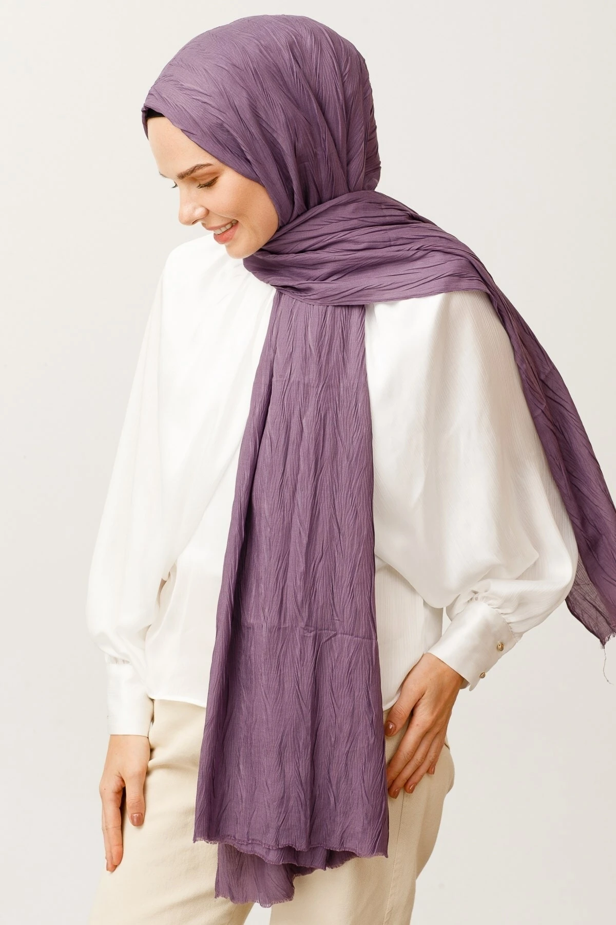 Toptan Piliseli Bambu Şal - Lavanta