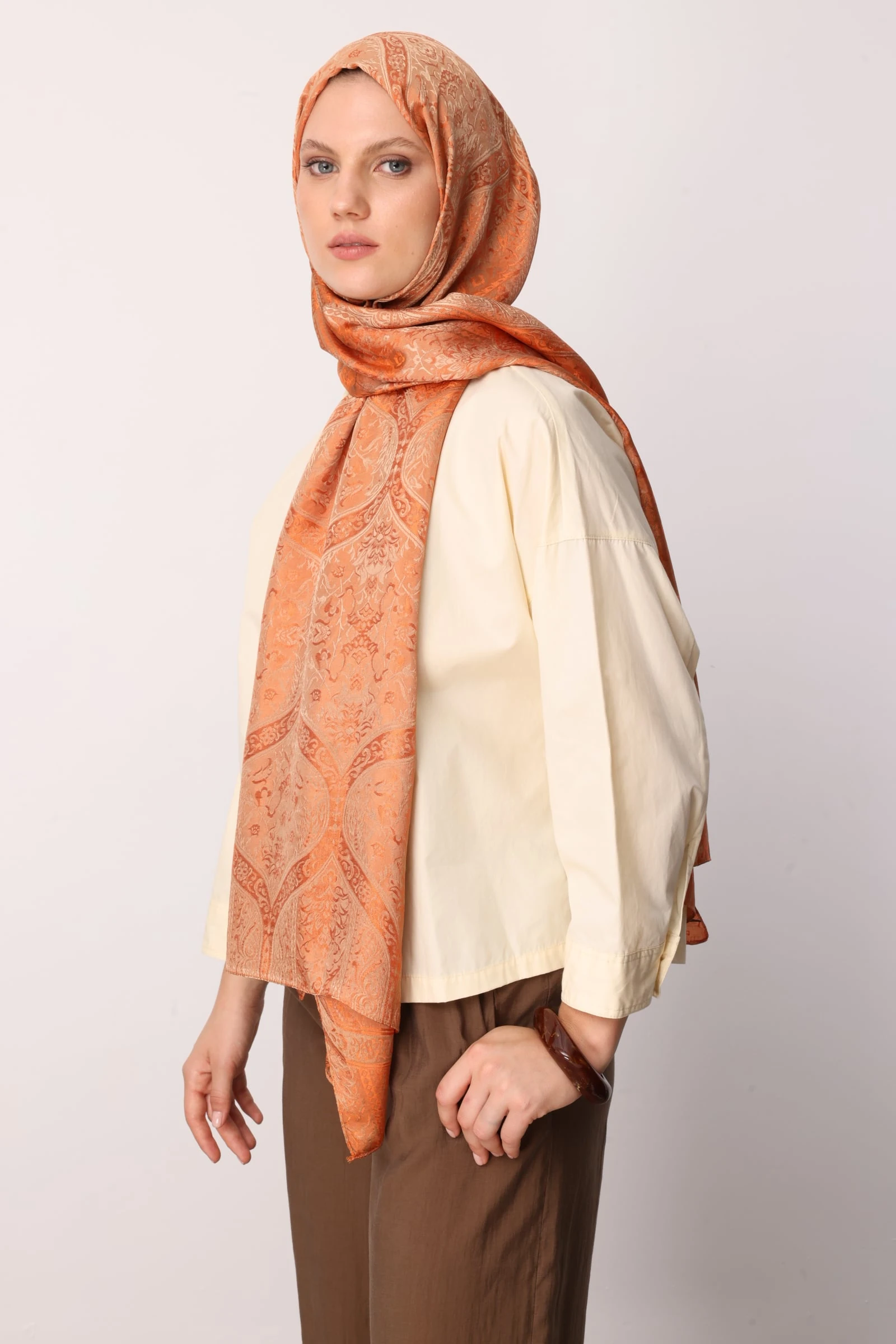 Shline Line Viscose Shawl - Mink-Cinnamon