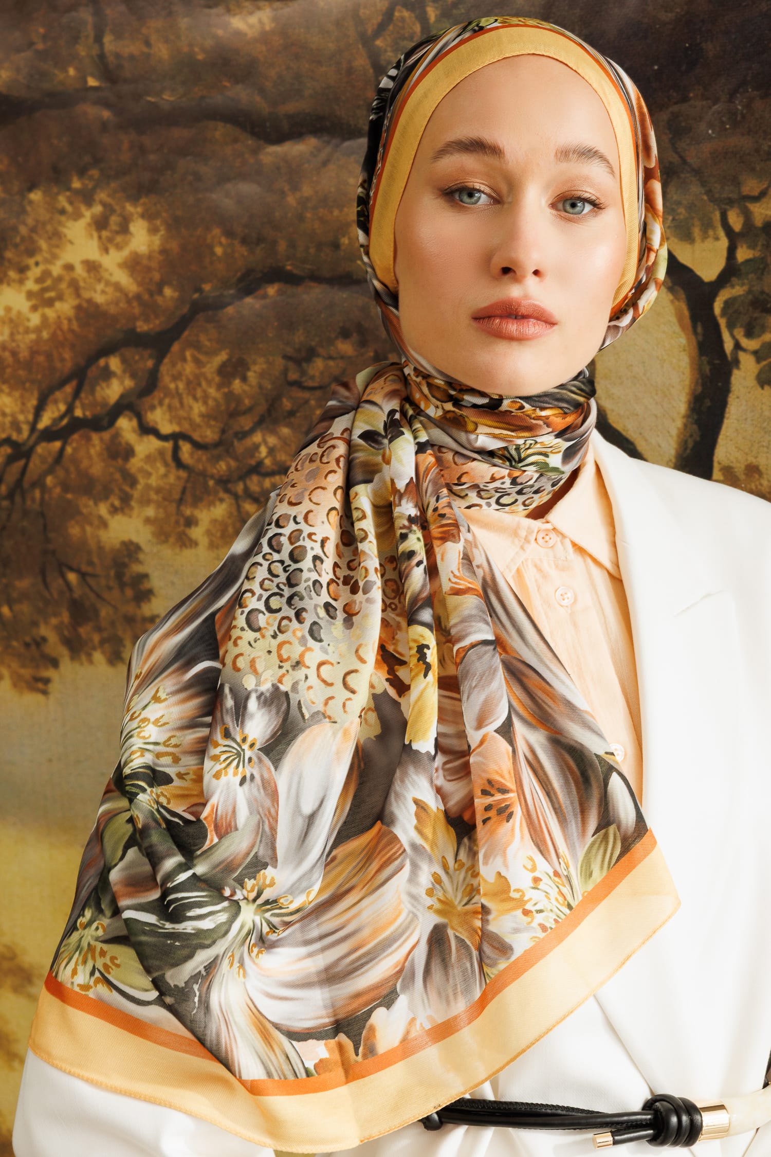 Wholesale Larin Pattern Cotton Shawl - Apricot