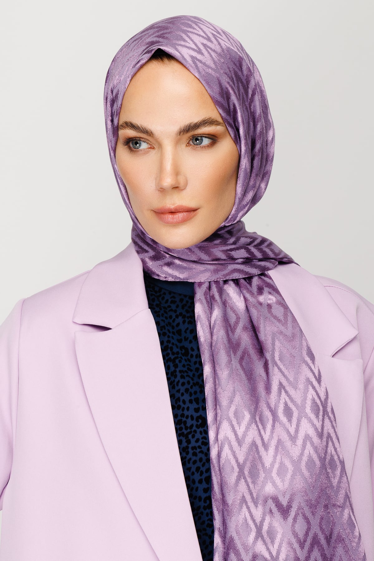 Toptan Karo Desen Parlak Jakar Şal - Lavanta