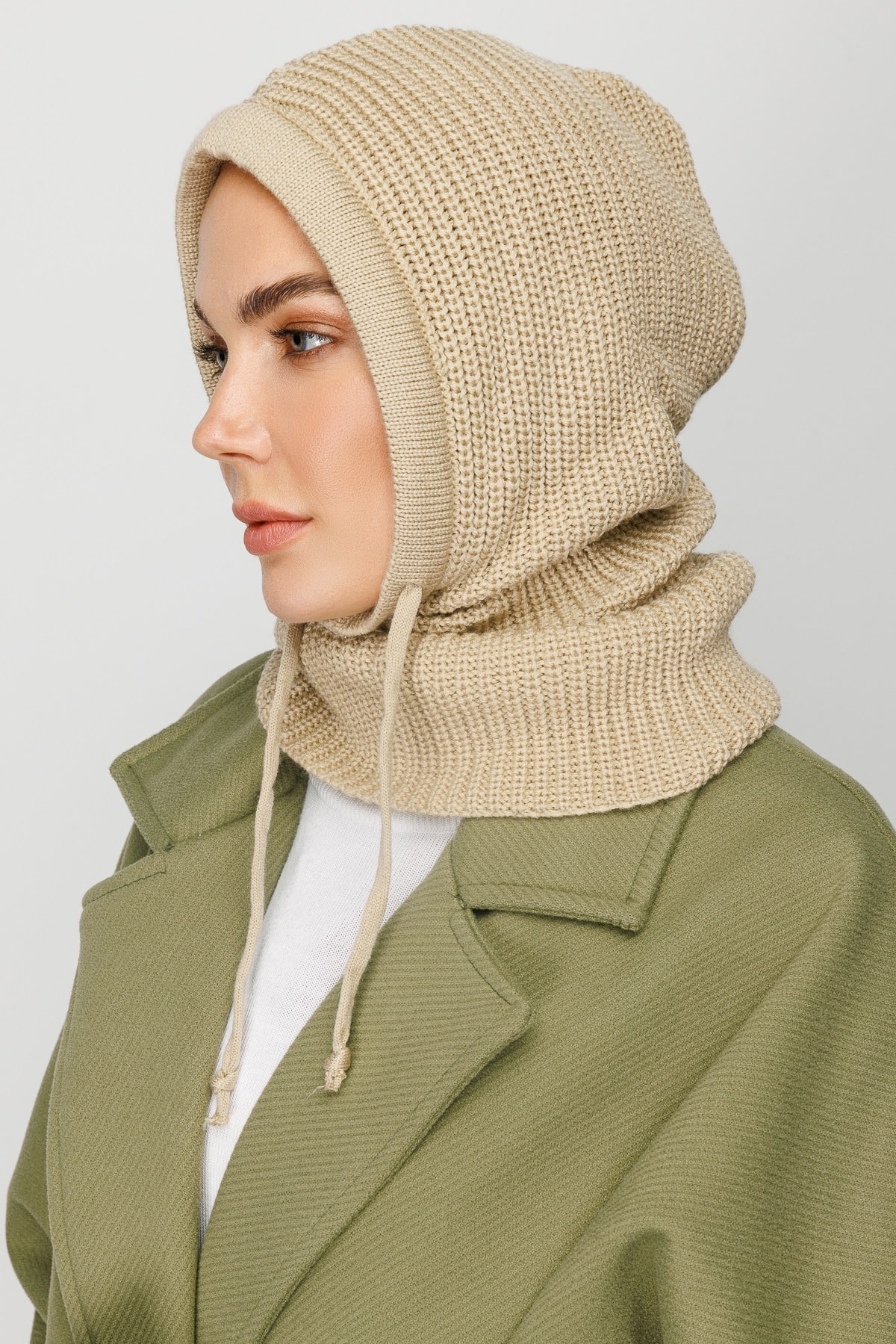 Toptan Balaclava Triko Başlık - Bej