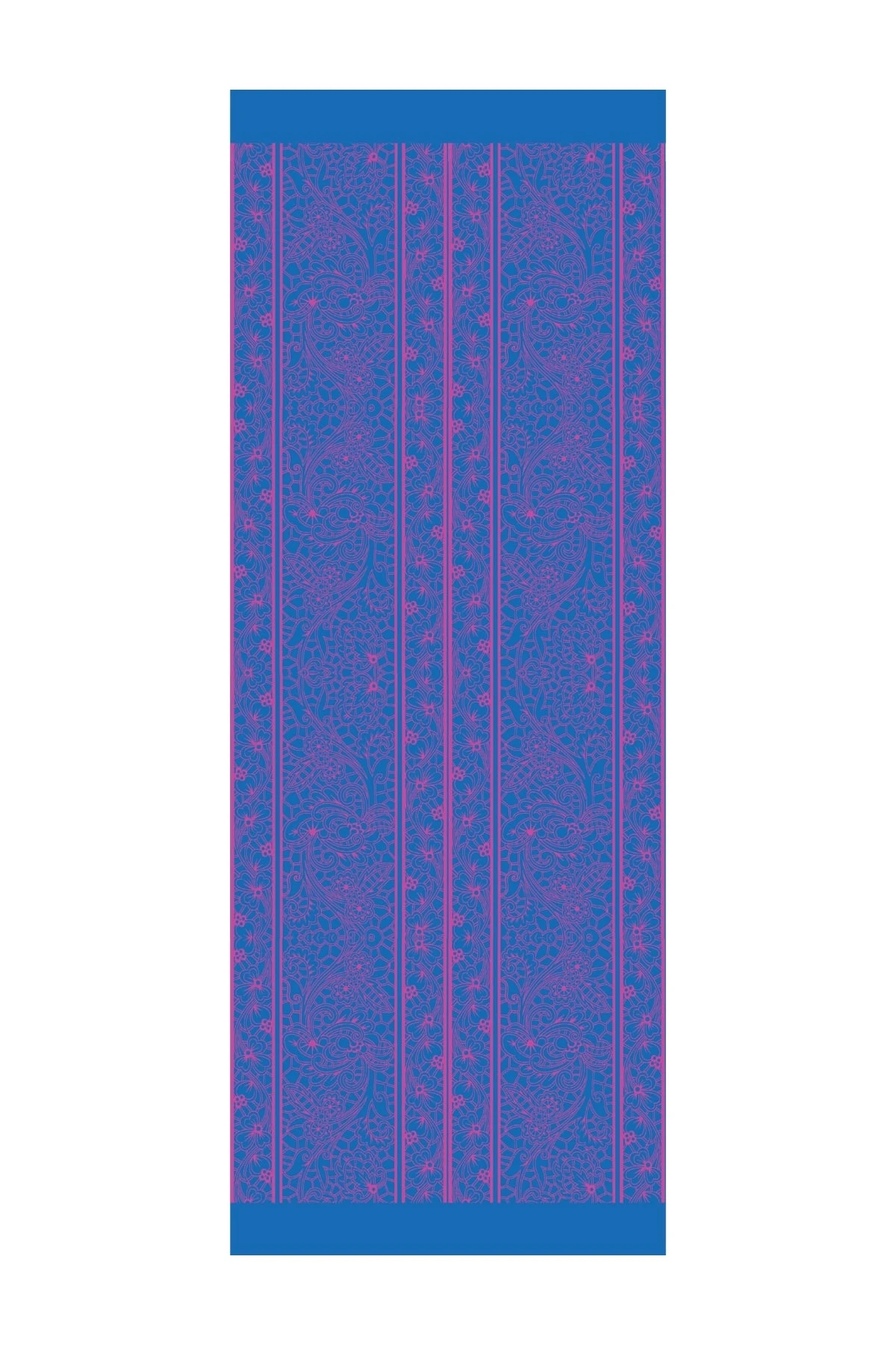 Toptan Lavin Desen Çift Taraflı Şal - Petrol Mavisi-Fuşya