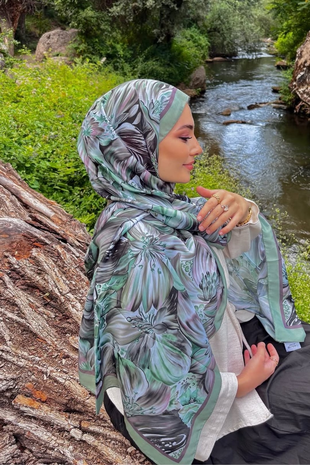 Wholesale Larin Pattern Cotton Shawl - Aqua Green
