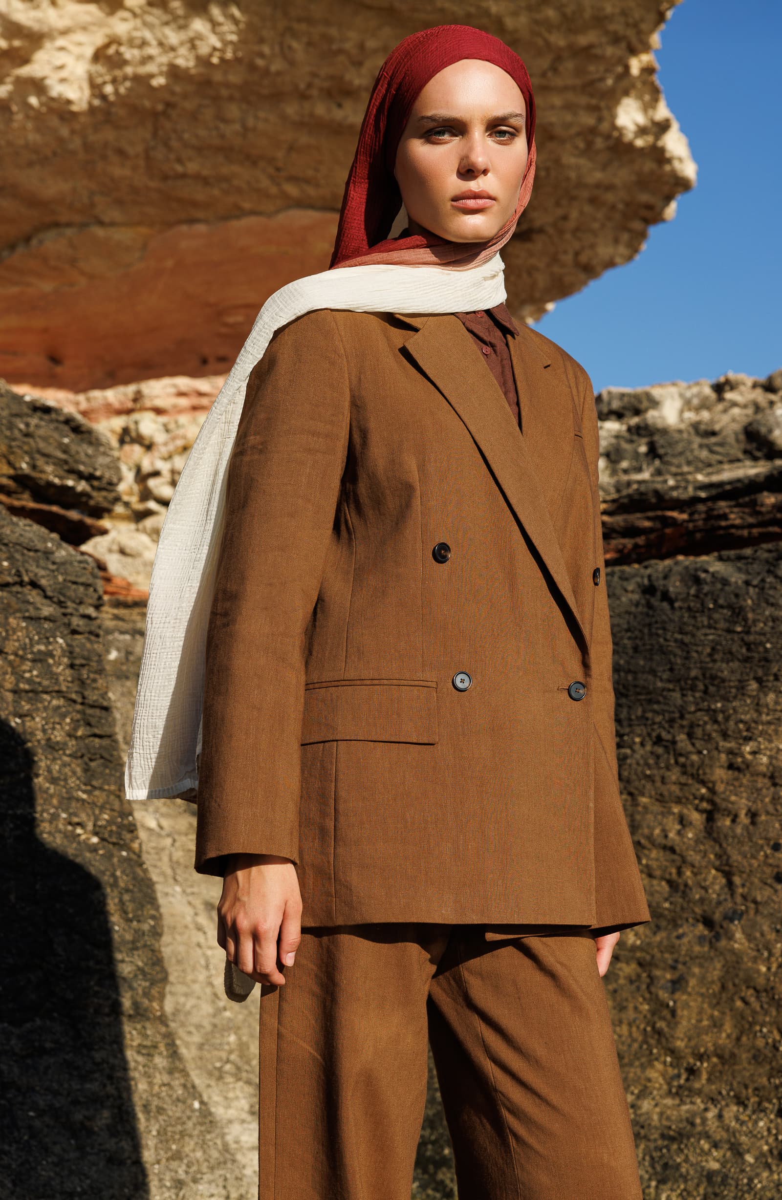 Toptan Degrade Müslin Şal - Ekru