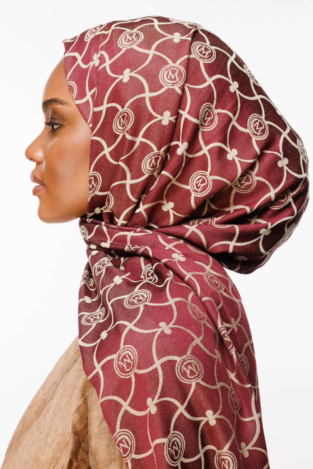 Toptan Marrakech Desen Çift Taraflı Şal - Mürdüm-Somon