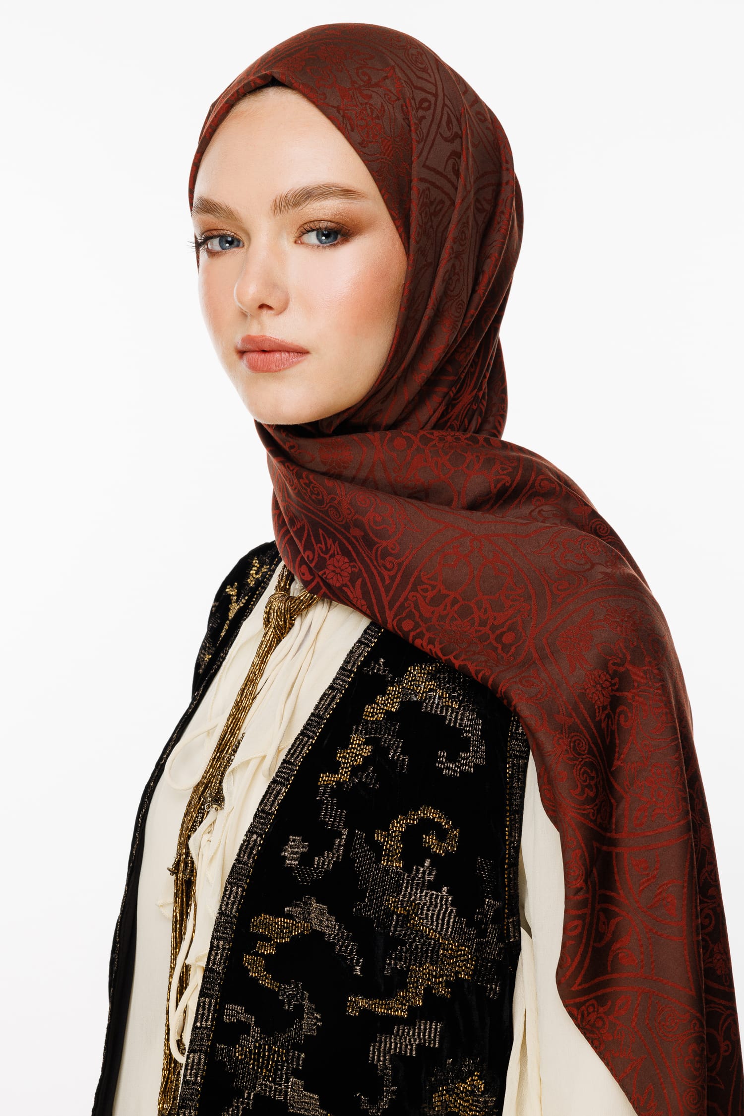 Morocco Pattern Double-Sided Shawl - Bitter Coffee-Coffee