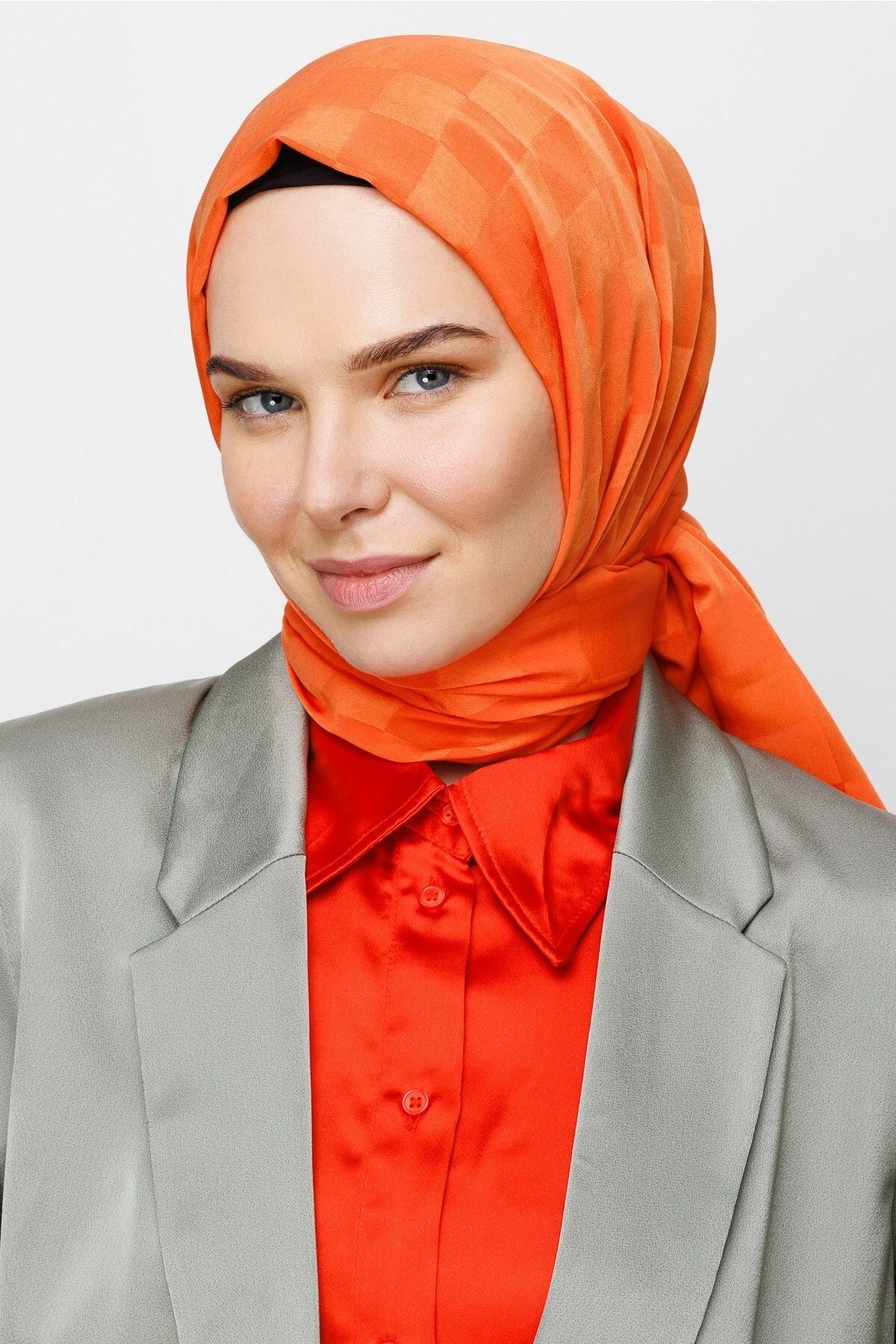 Toptan Dama Desen İpeksi Jakar Şal - Turuncu