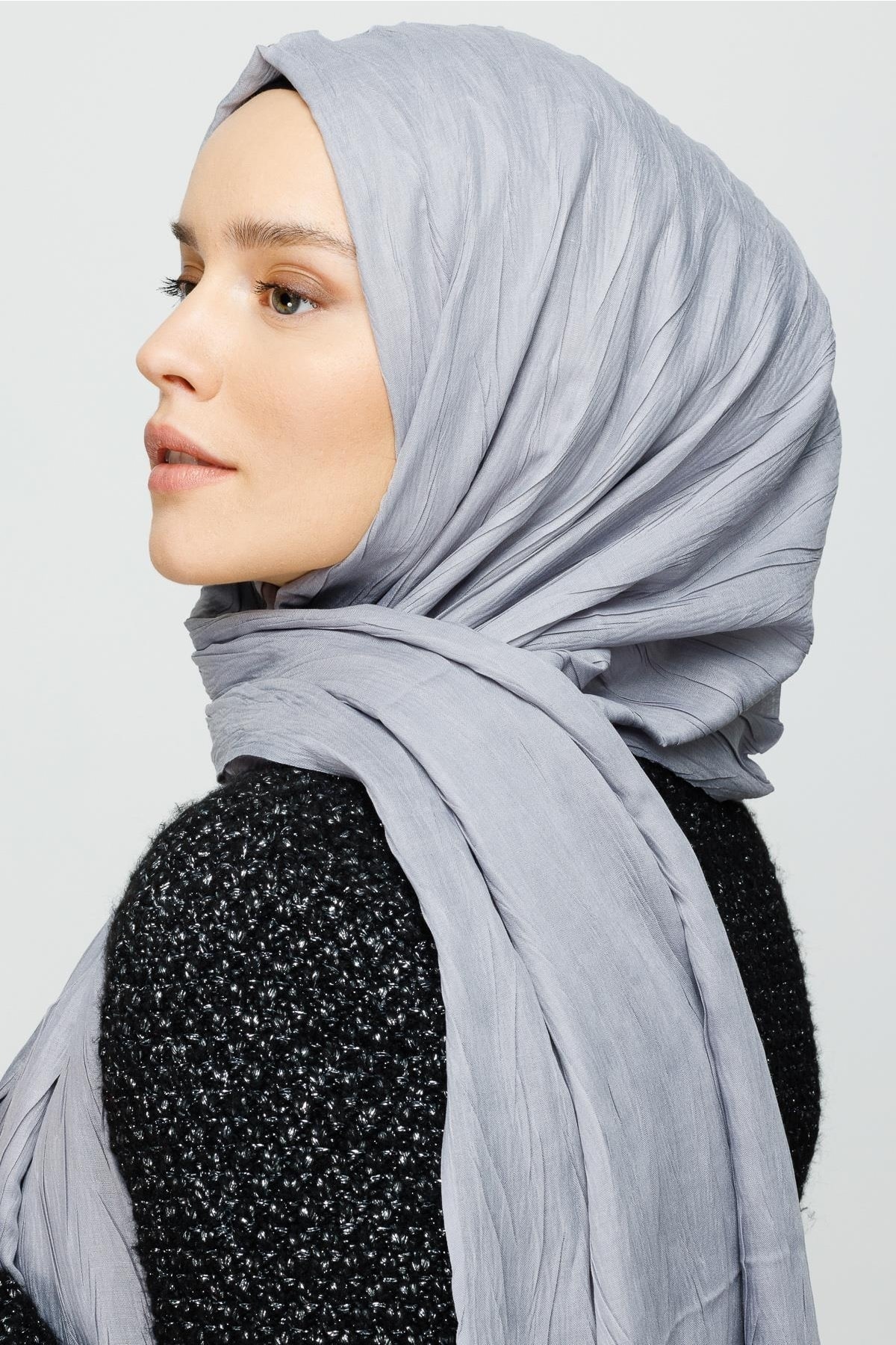 Toptan Piliseli Bambu Şal - Gümüş