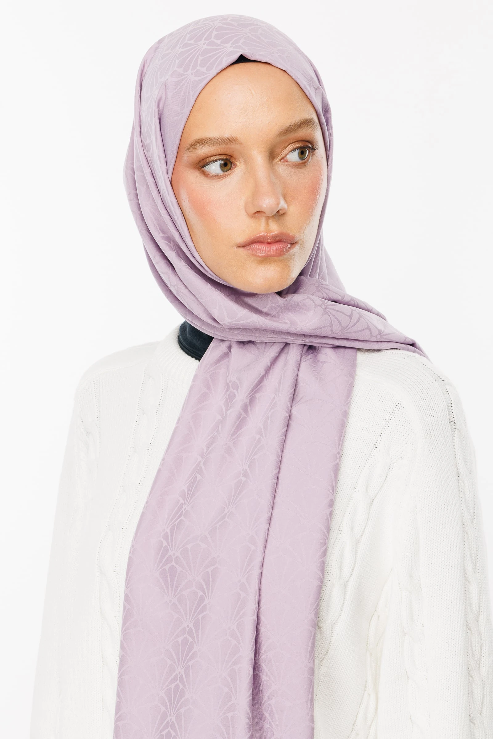 Toptan Lotus Desen İpeksi Jakar Şal - Lila