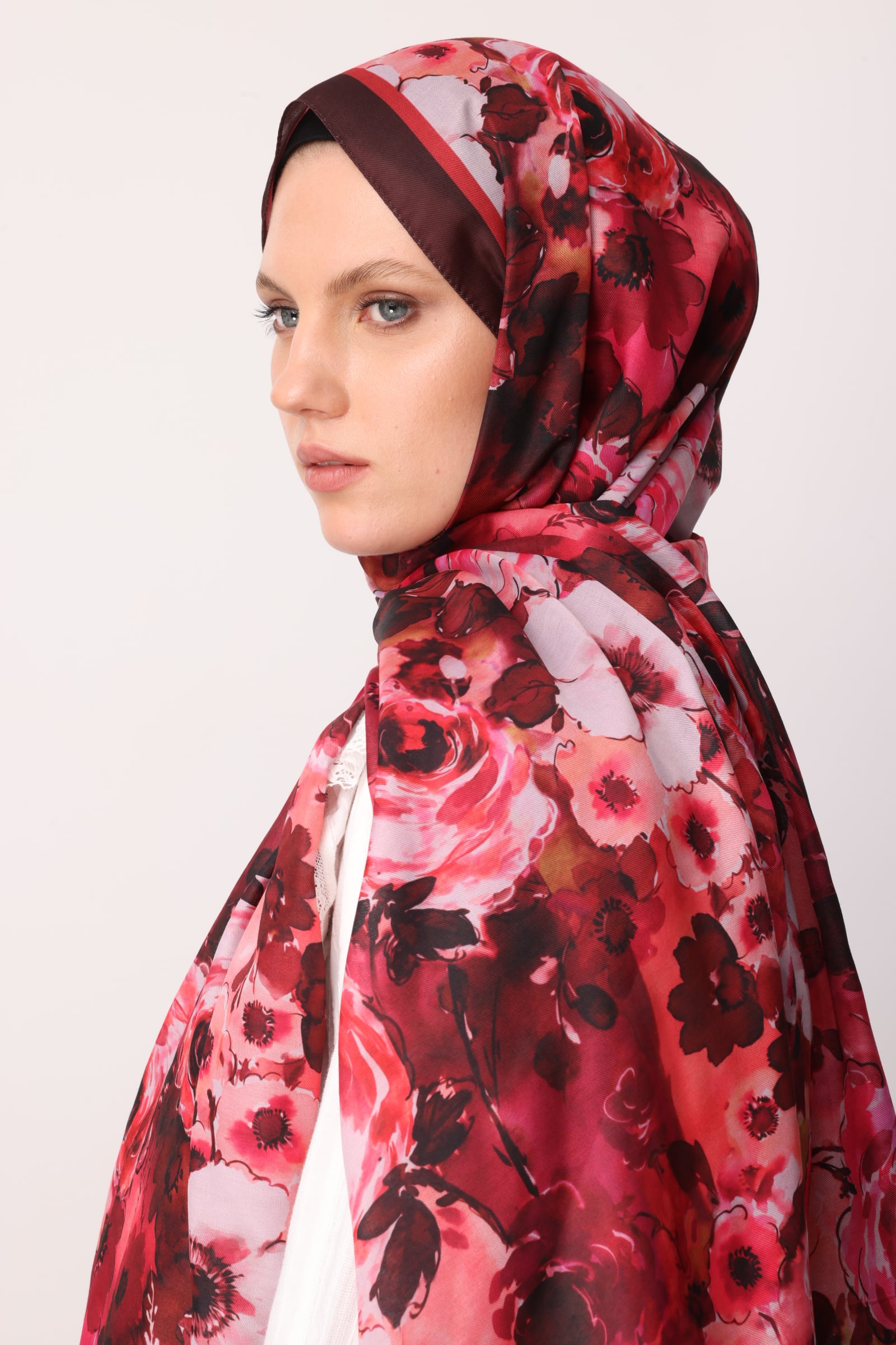 Toptan Vensel Desen Pamuk Şal - Bordo