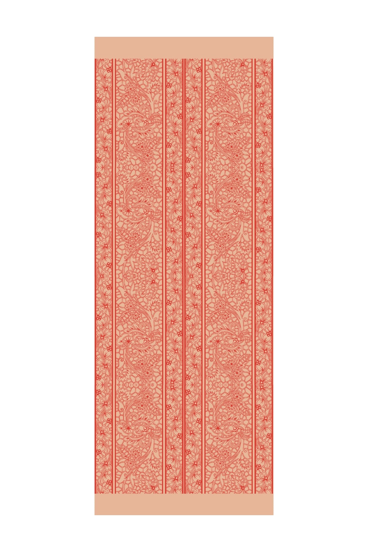 Toptan Lavin Desen Çift Taraflı Şal - Vizon-Kırmızı