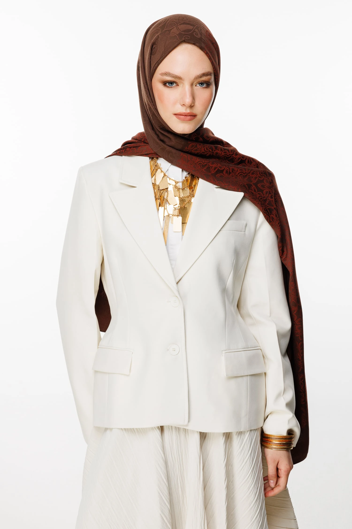 Toptan Nora Desen Çift Taraflı Şal - Acı Kahve-Kahve