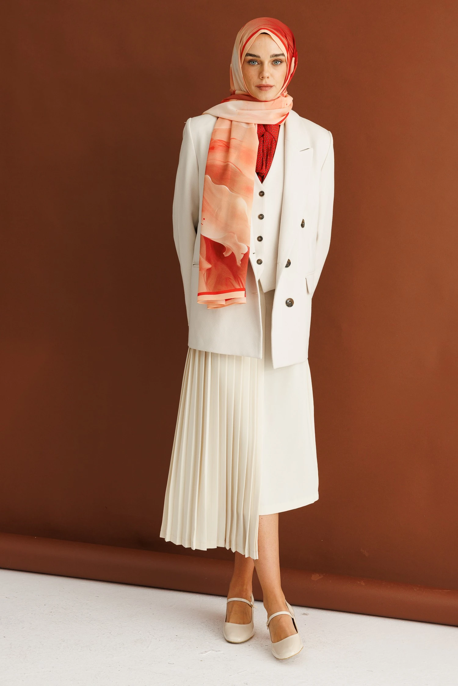 Toptan Pure Desen Hebei İpek Şal - Somon