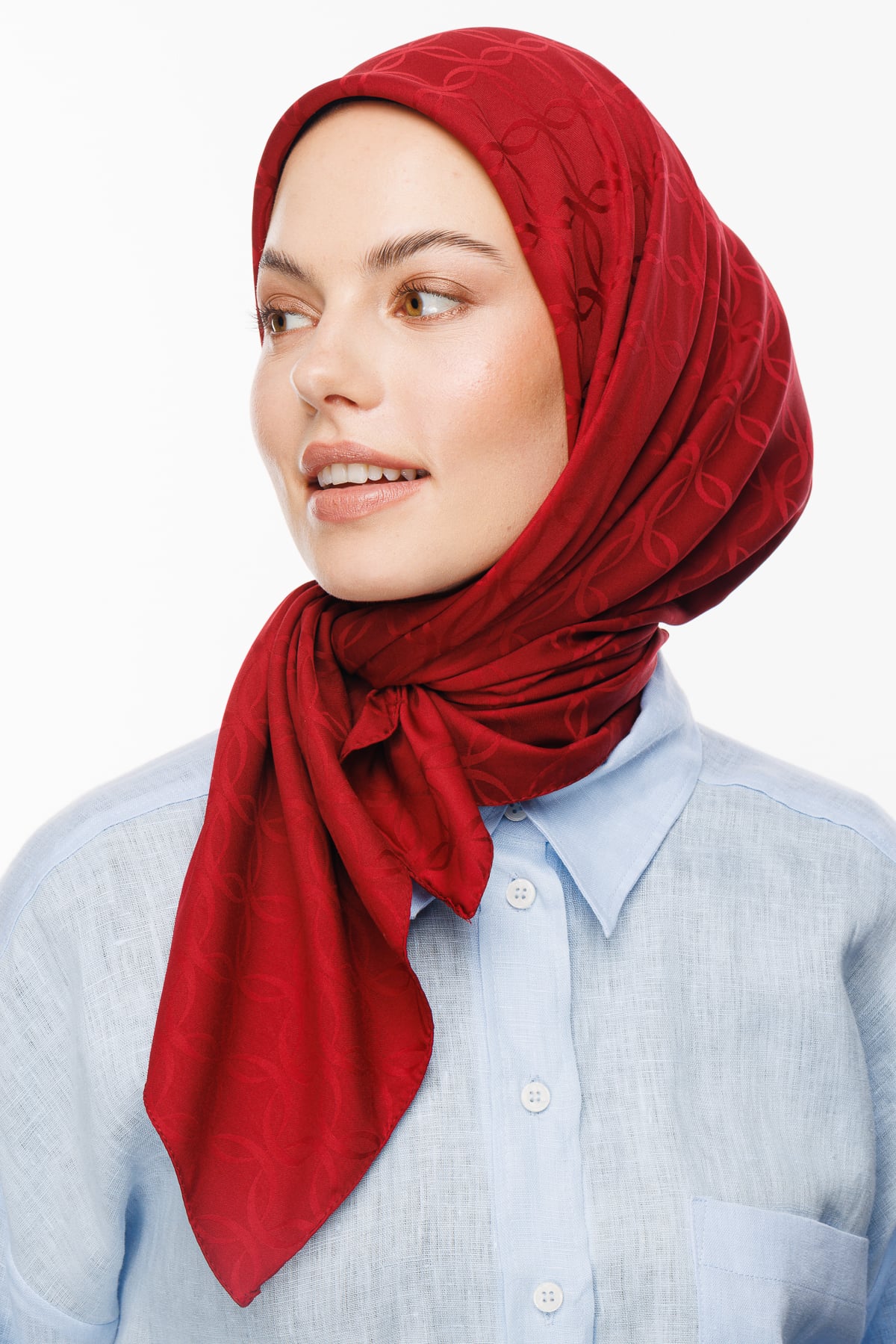 London Pattern Silky Jacquard Scarf - Claret Red