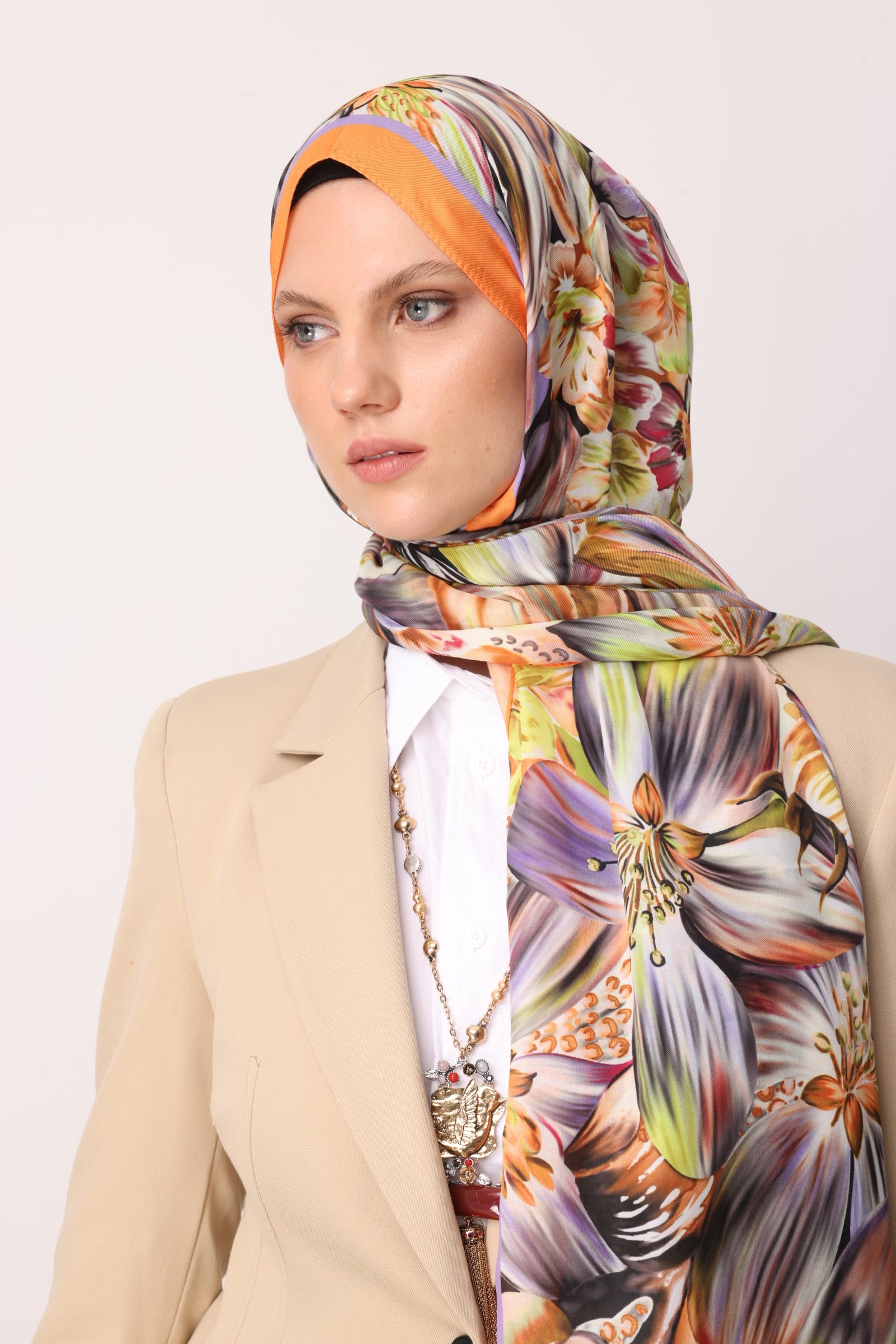 Wholesale Larin Pattern Cotton Shawl - Orange