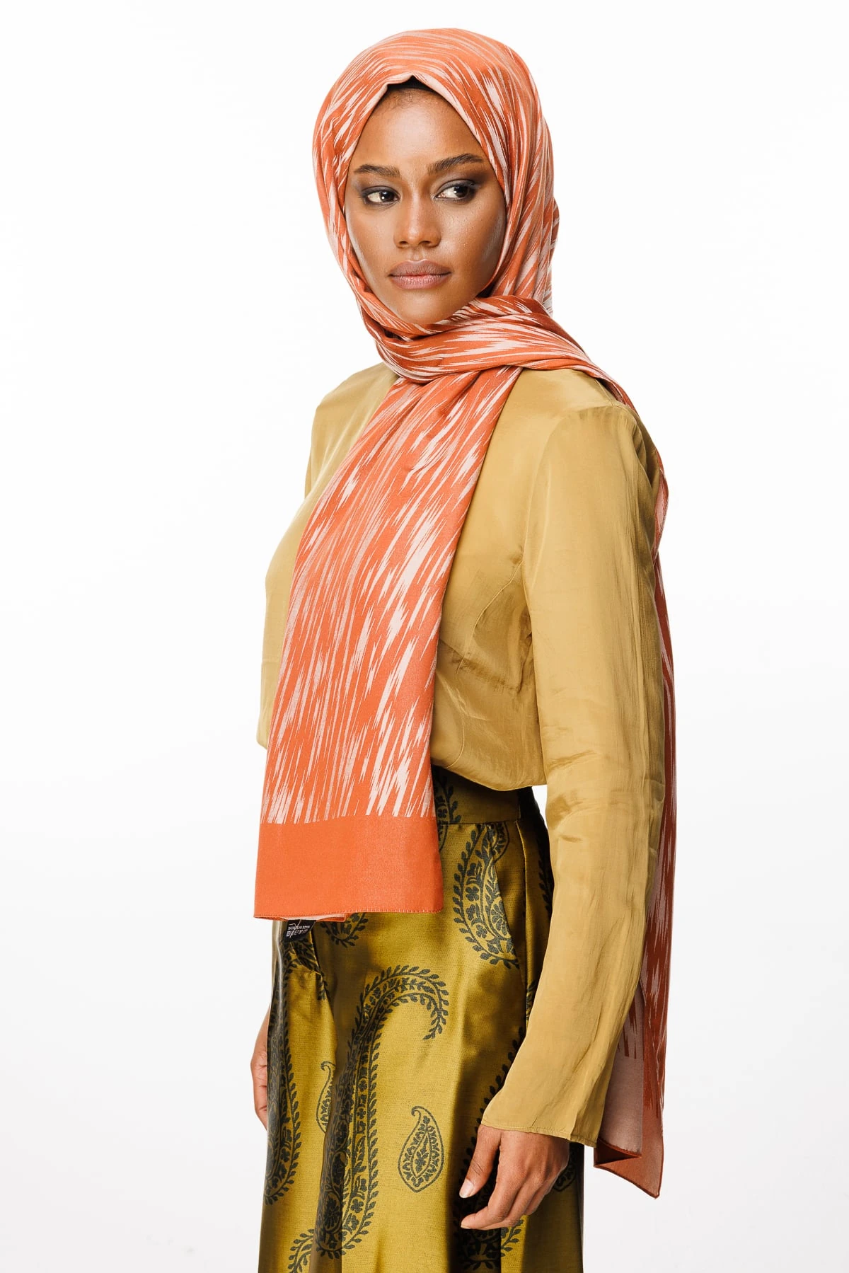 Toptan Selis Desen Çift Taraflı Şal - Tarçın-Bej