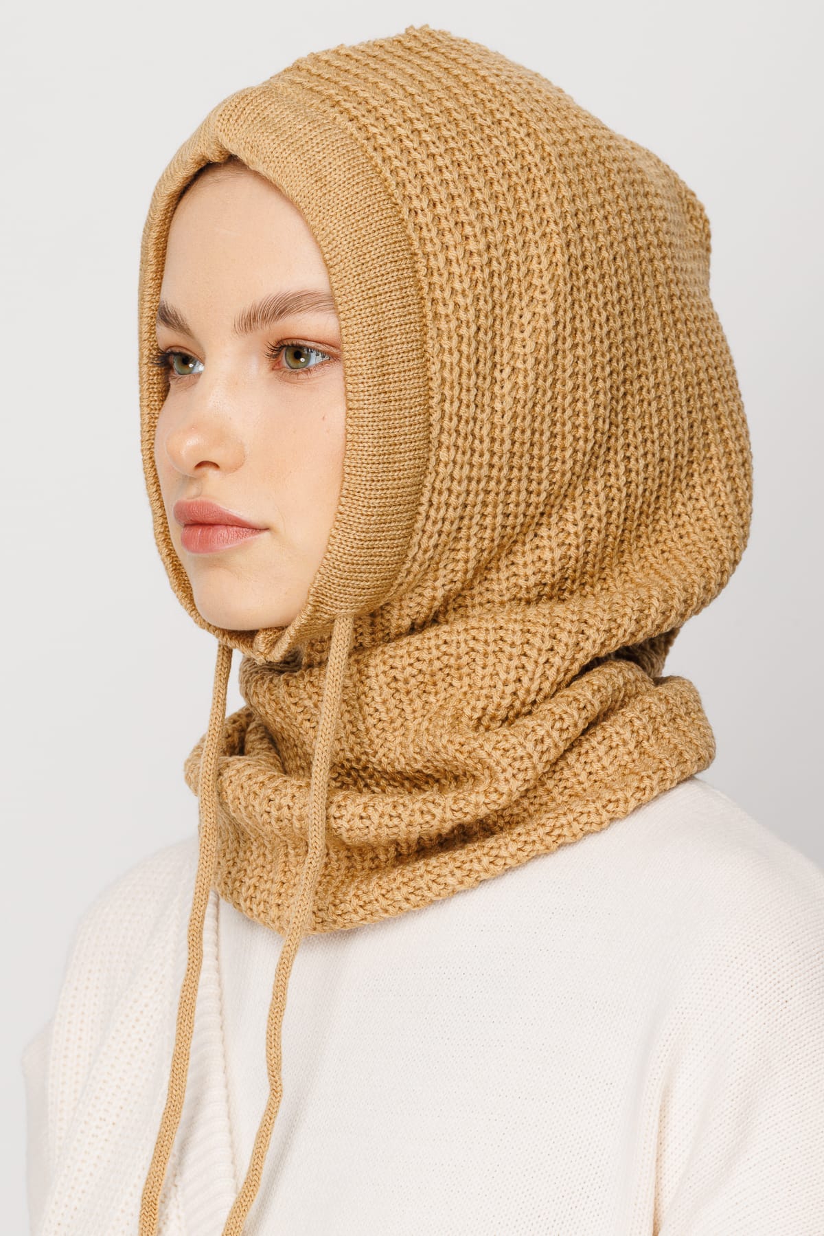 Toptan Balaclava Triko Başlık - Kahverengi