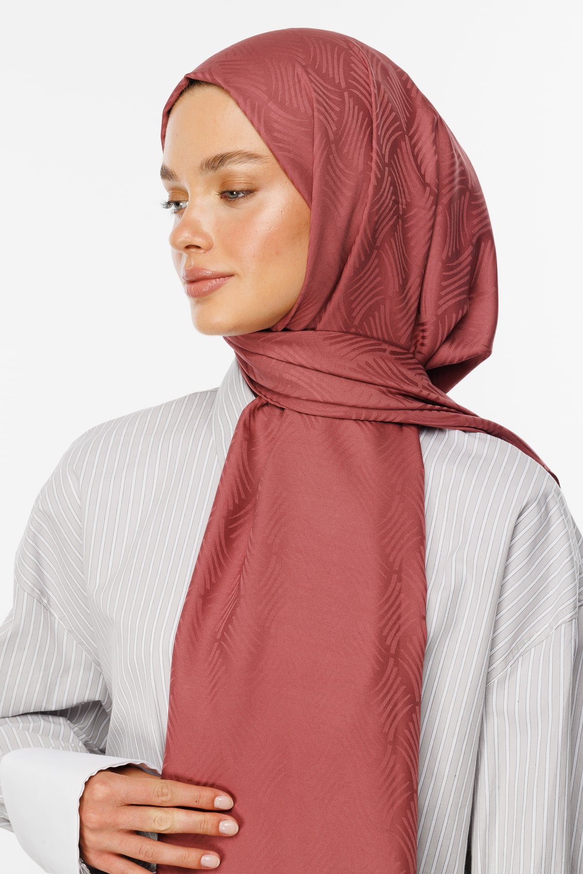 Aura Pattern Silk Jacquard Shawl - Dried Rose