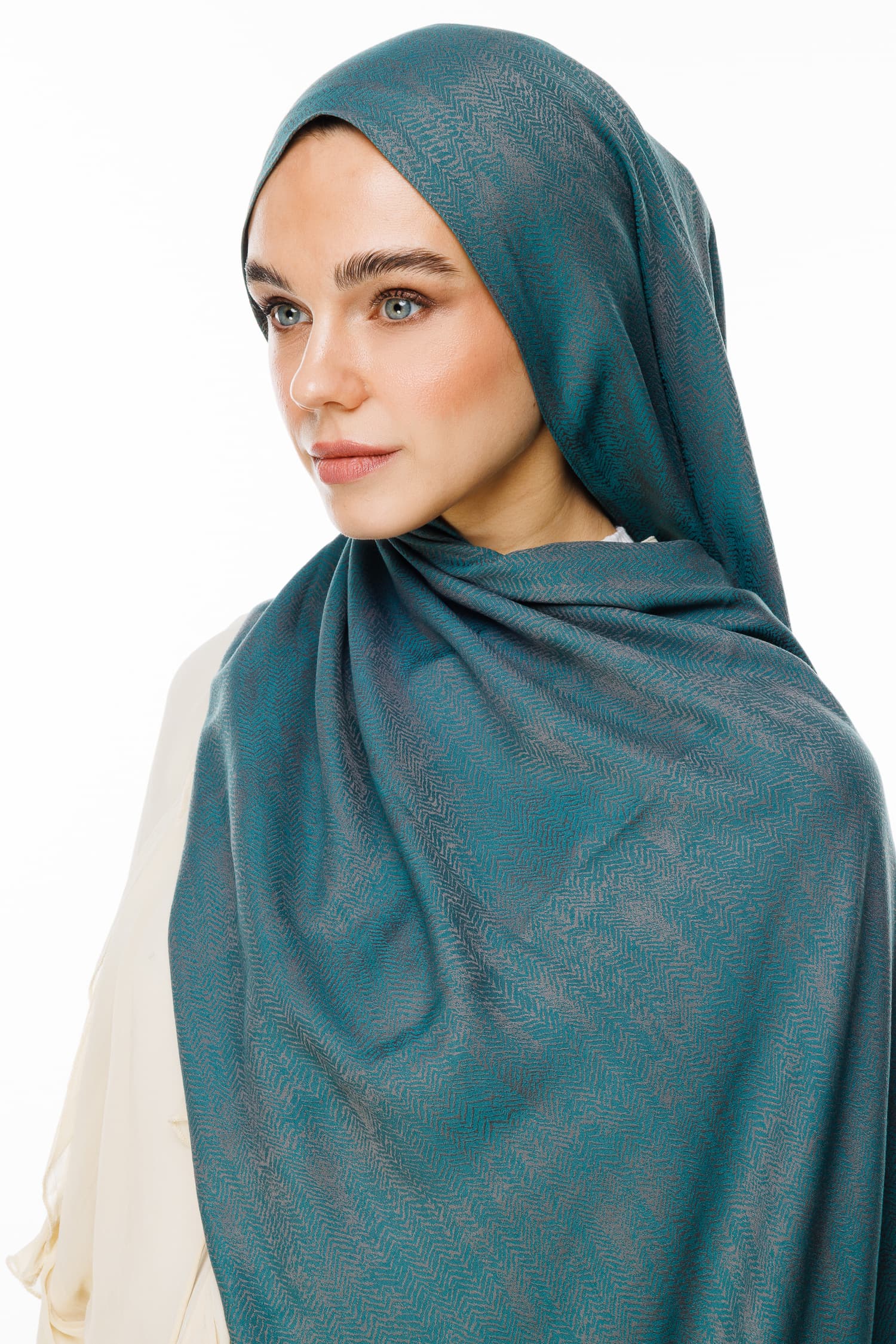 Toptan Sahra Desen Çift Taraflı Şal - Koyu Gri-Zümrüt