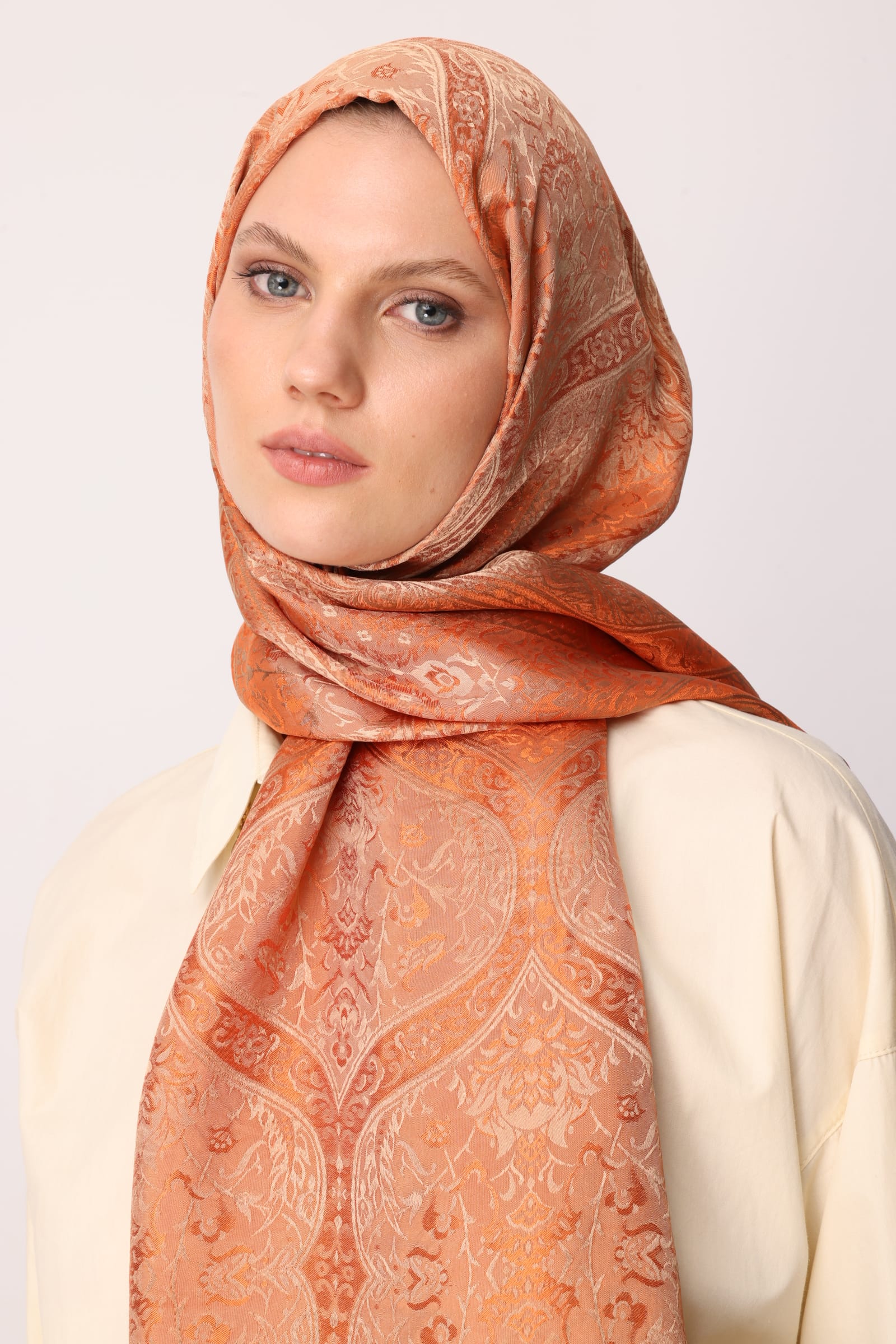 Shline Line Viscose Shawl - Mink-Cinnamon