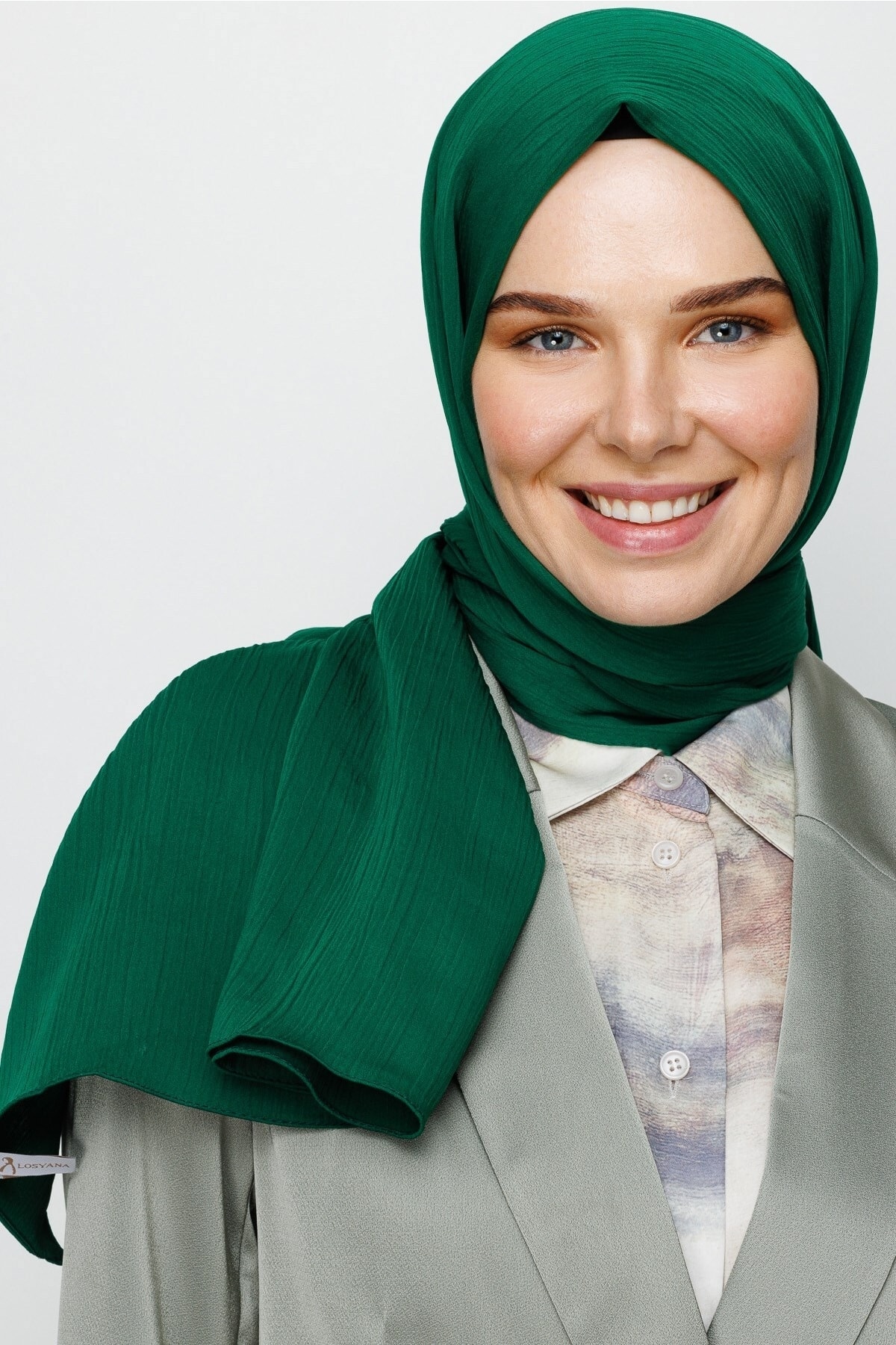 Toptan Krinkıl Medine İpeği Şal - Koyu Benetton Yeşili